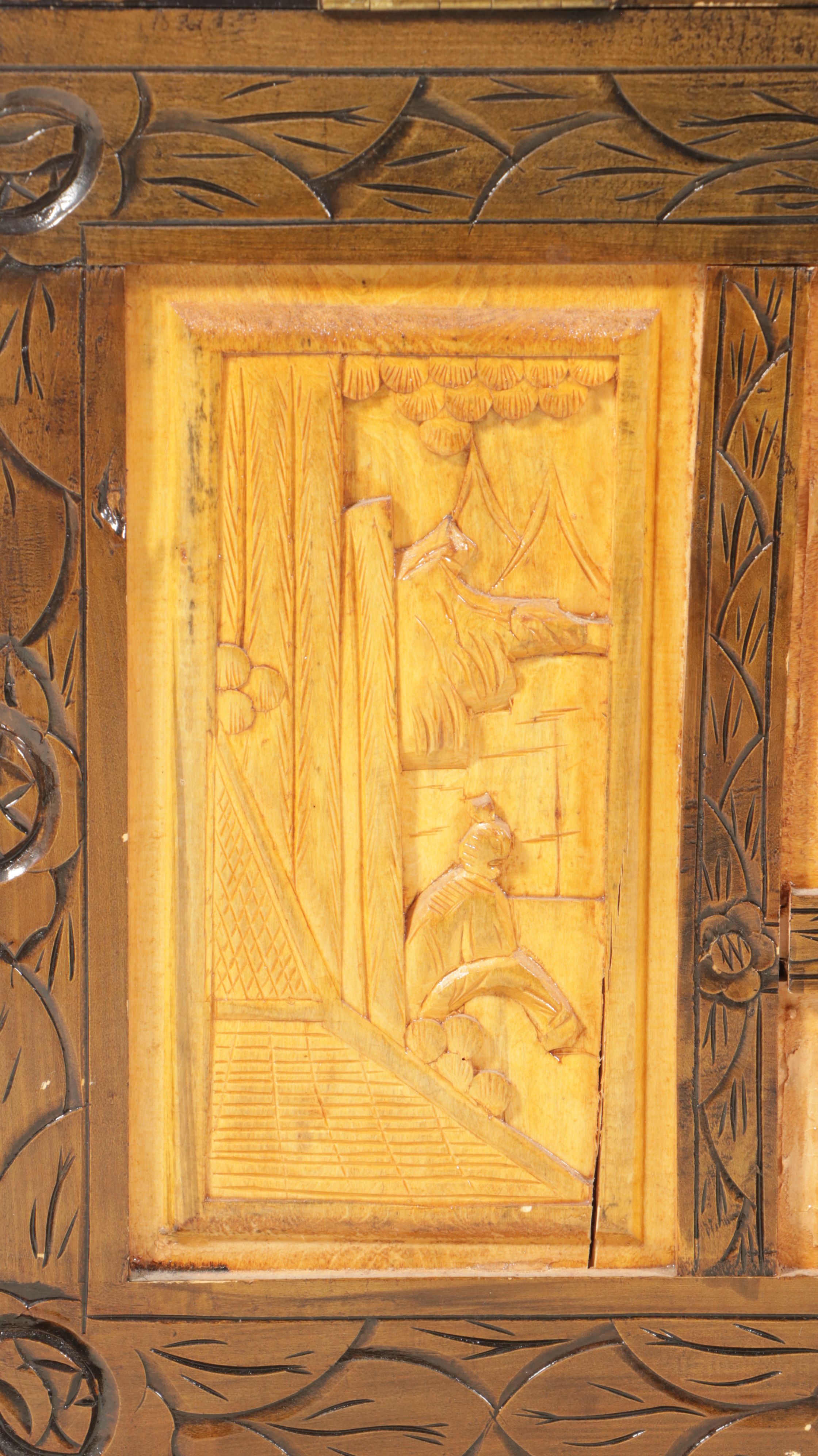 Three Graduated Chinese Style Carved Tropical Hardwood Chests