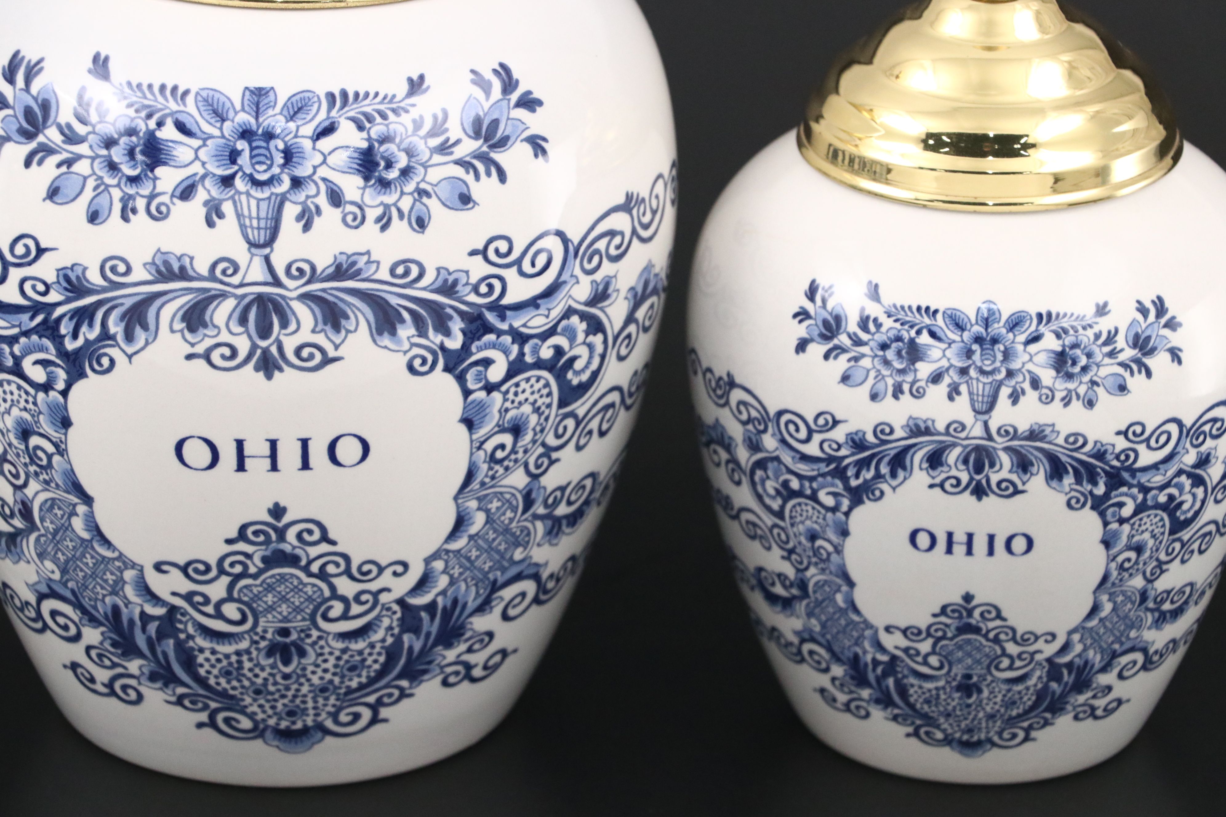 Royal Goedewaagen "Ohio" Canisters with Other Delft Candlesticks and Clock