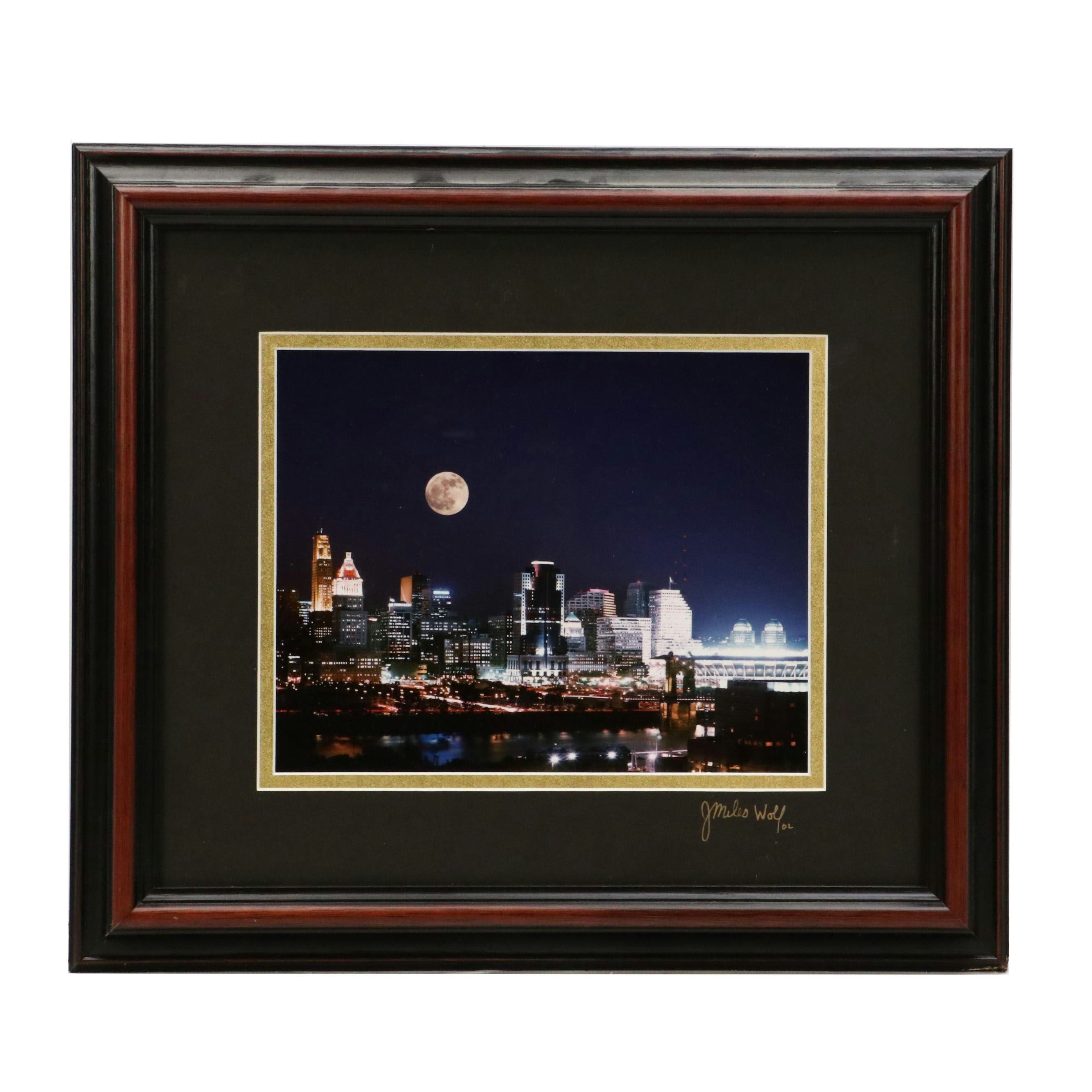 J. Miles Wolf Color Photograph of Nocturne Cincinnati Skyline, 2002