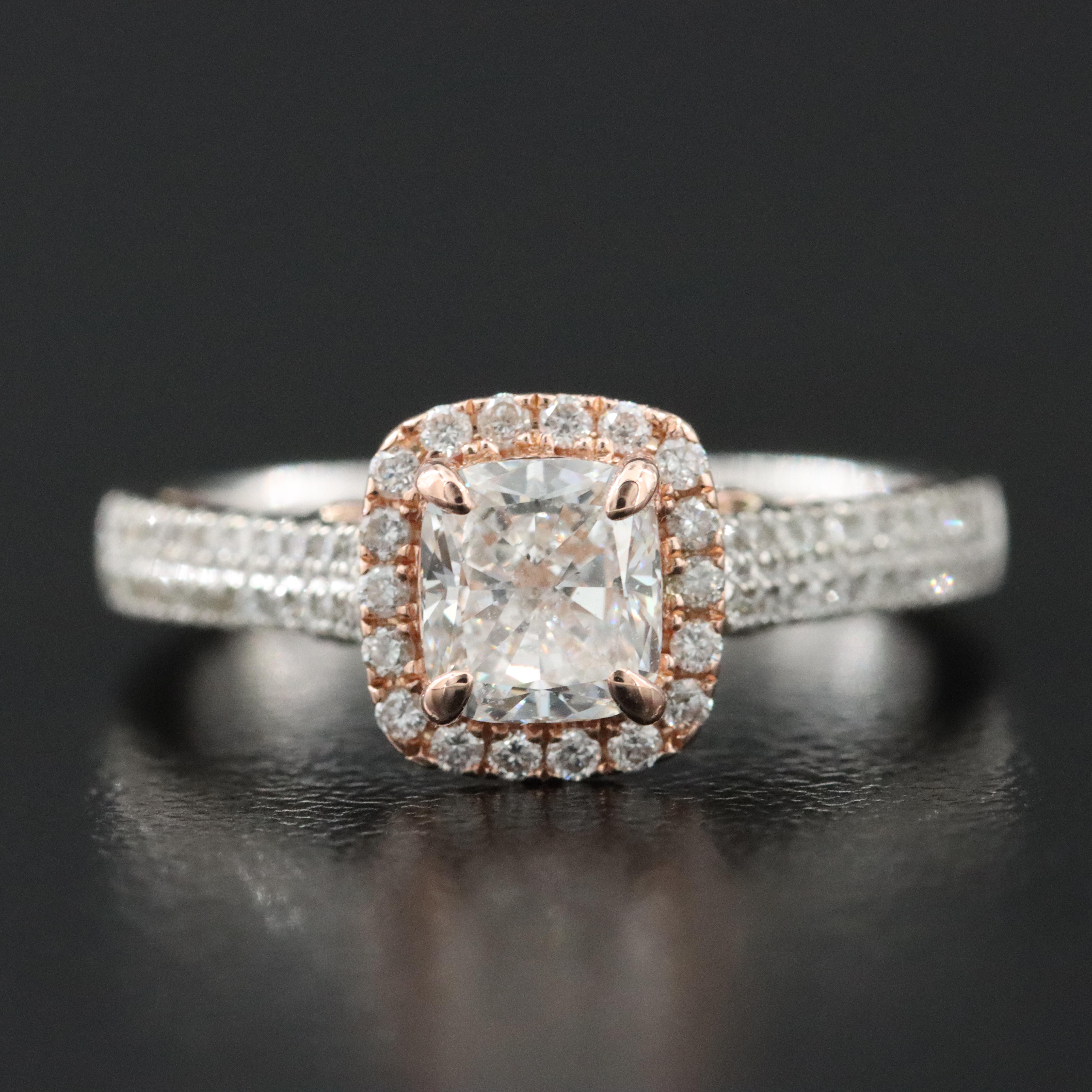 14K 1.23 CTW Diamond Ring with Rose Gold Accent and GIA Online Report