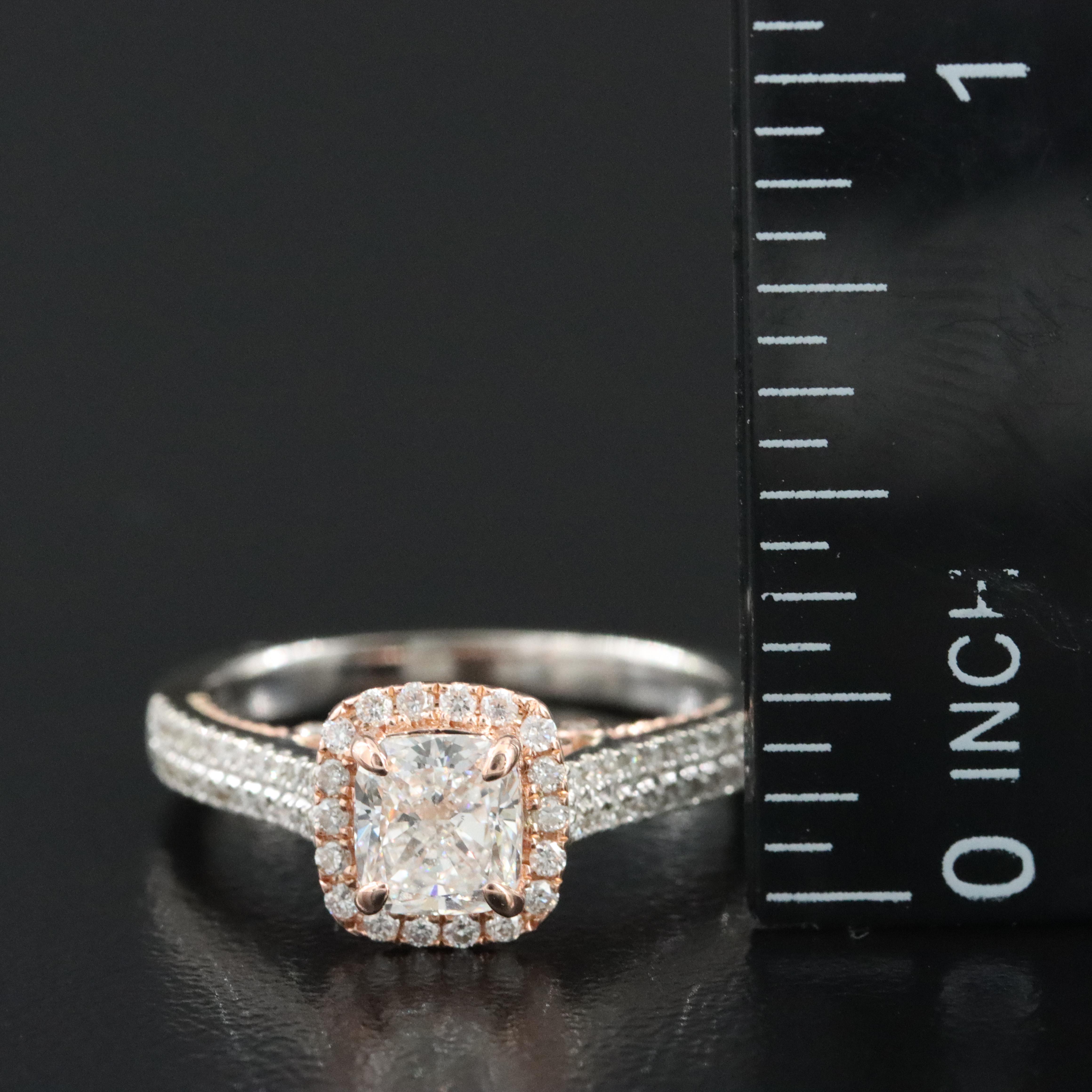 14K 1.23 CTW Diamond Ring with Rose Gold Accent and GIA Online Report