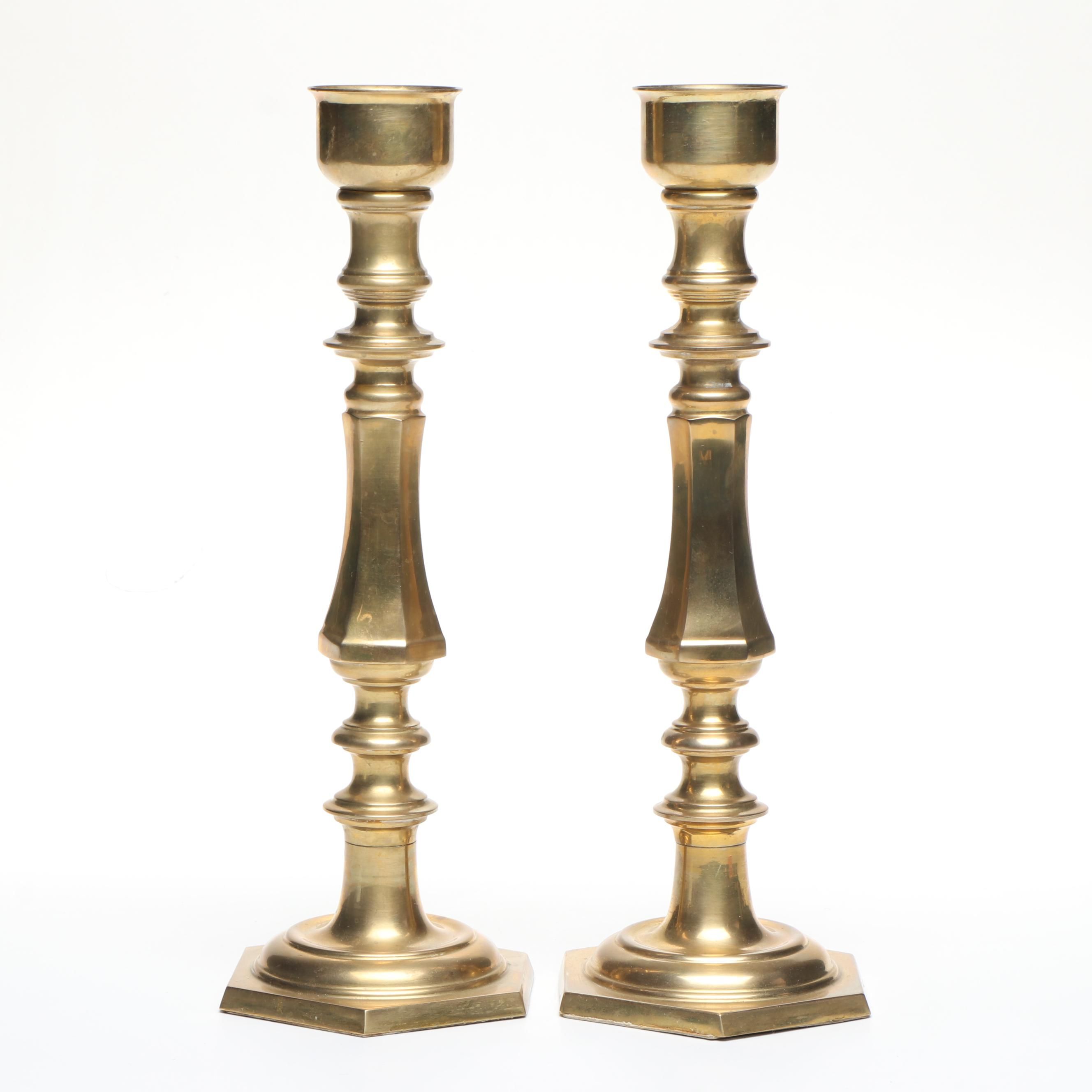 Pair of Brass Baluster Candlesticks, 20th Century