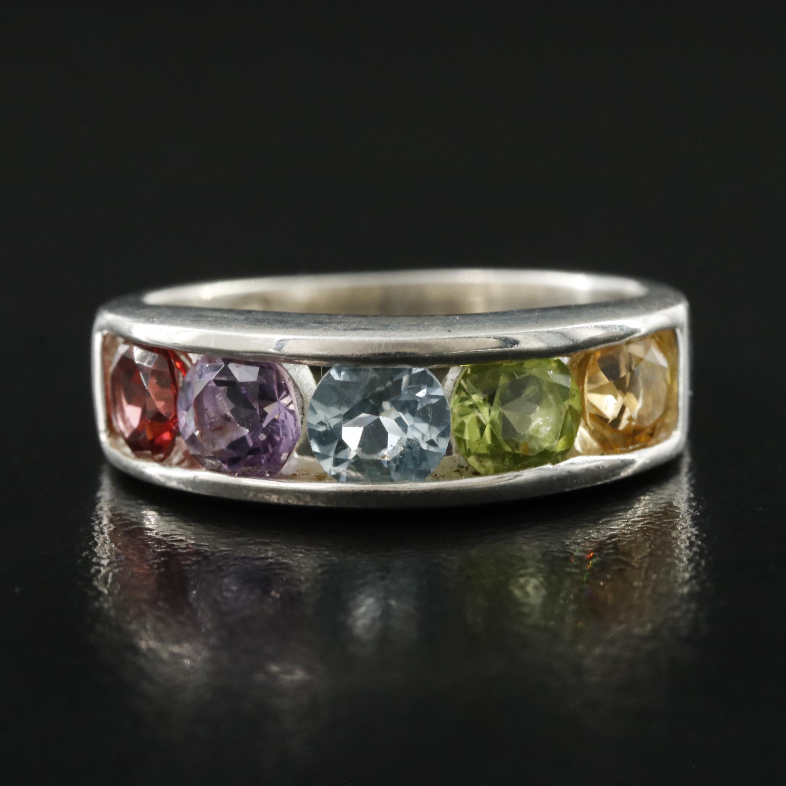 Sterling Gemstone Tapered Band