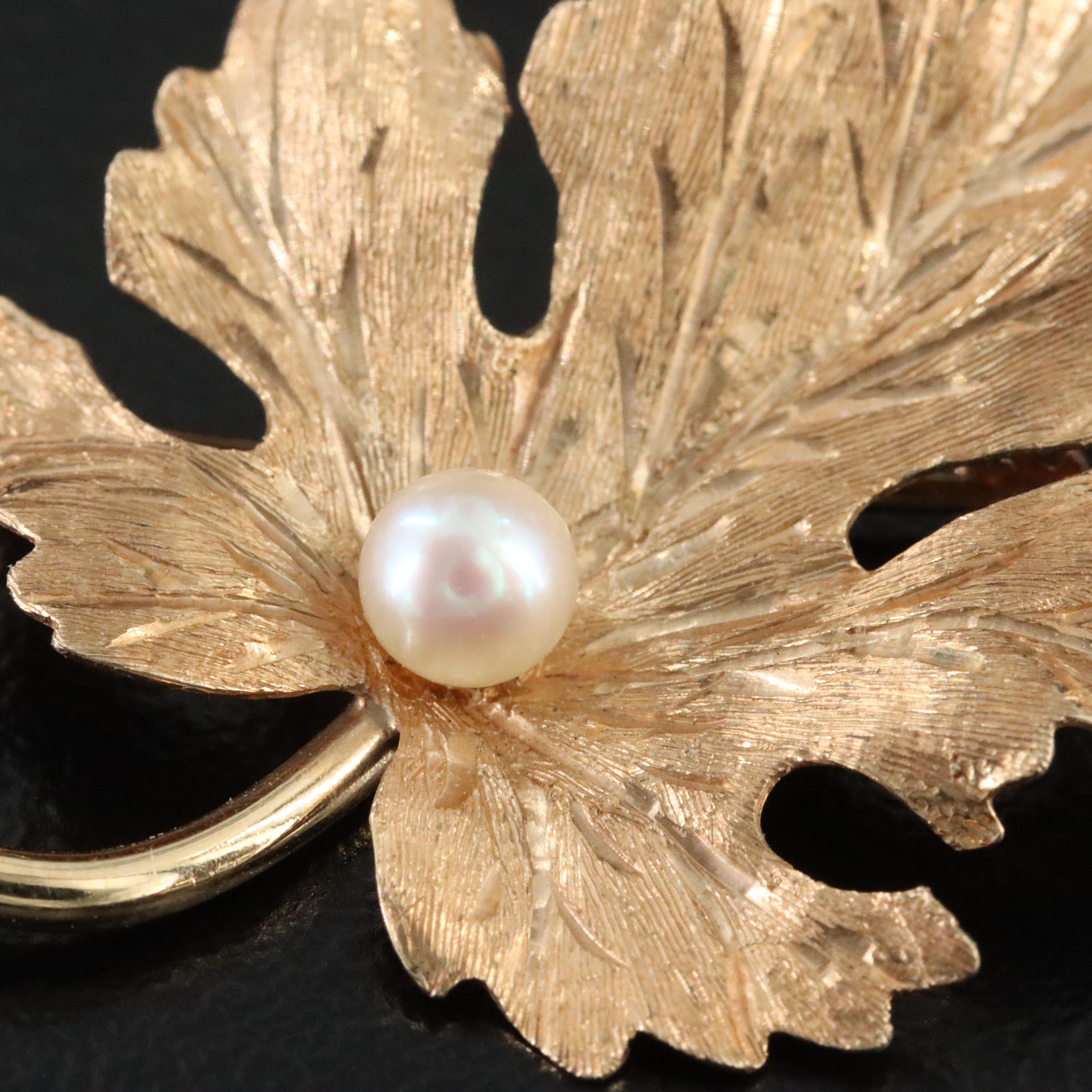 Vintage 14K Pearl Maple Leaf Brooch and Earrings Set