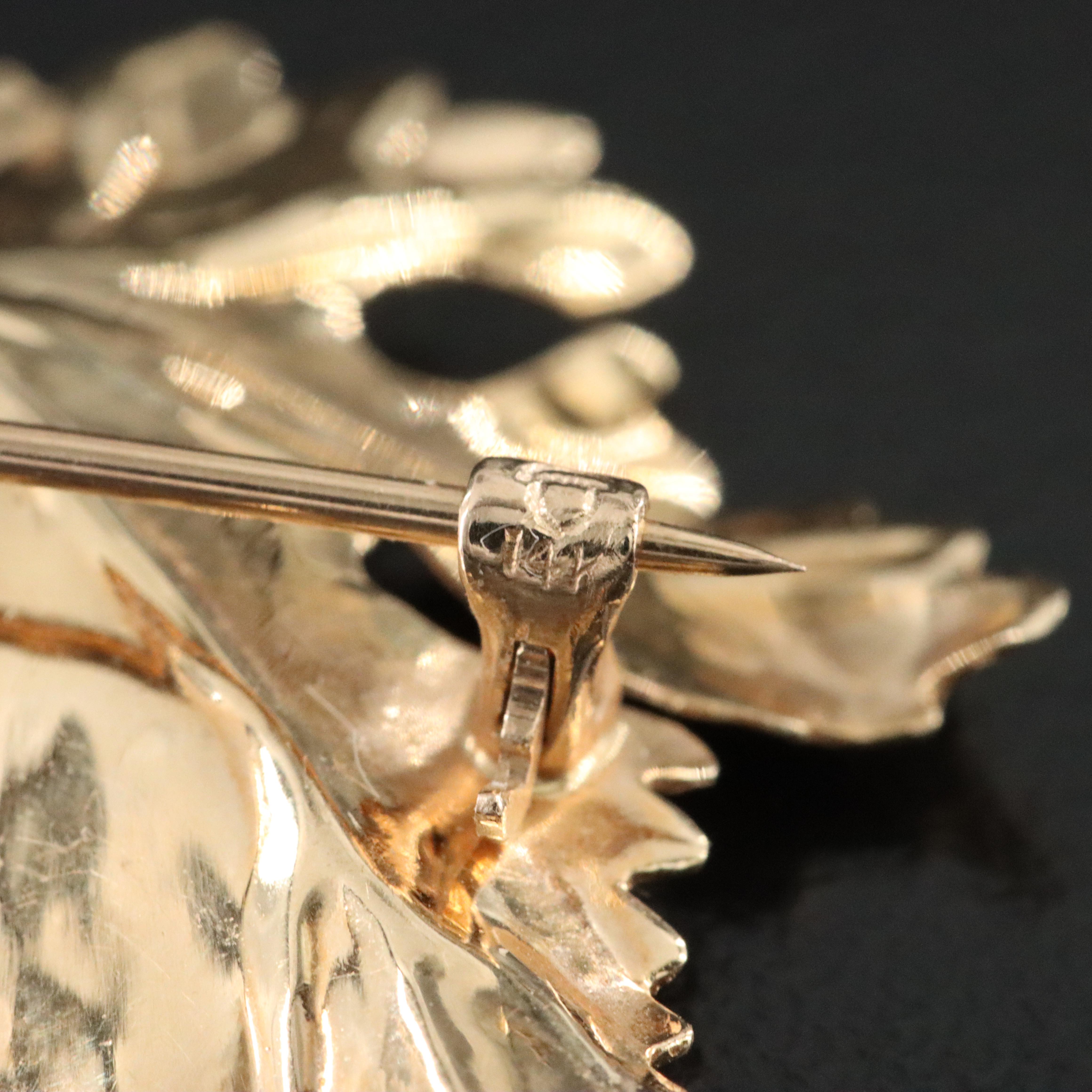 Vintage 14K Pearl Maple Leaf Brooch and Earrings Set