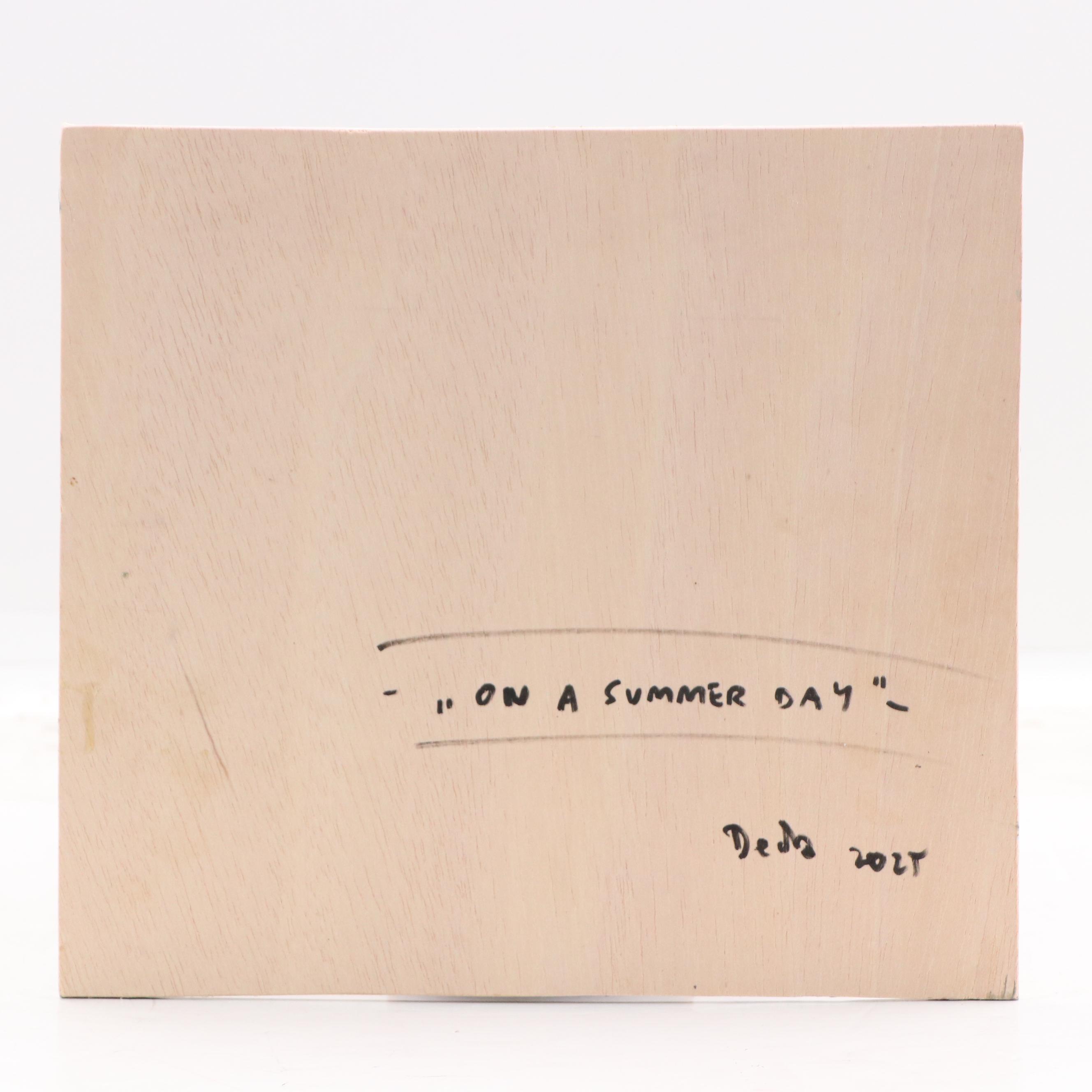 Adam Deda Beach Landscape Oil Painting of Golden Retriever "On a Summer Day"