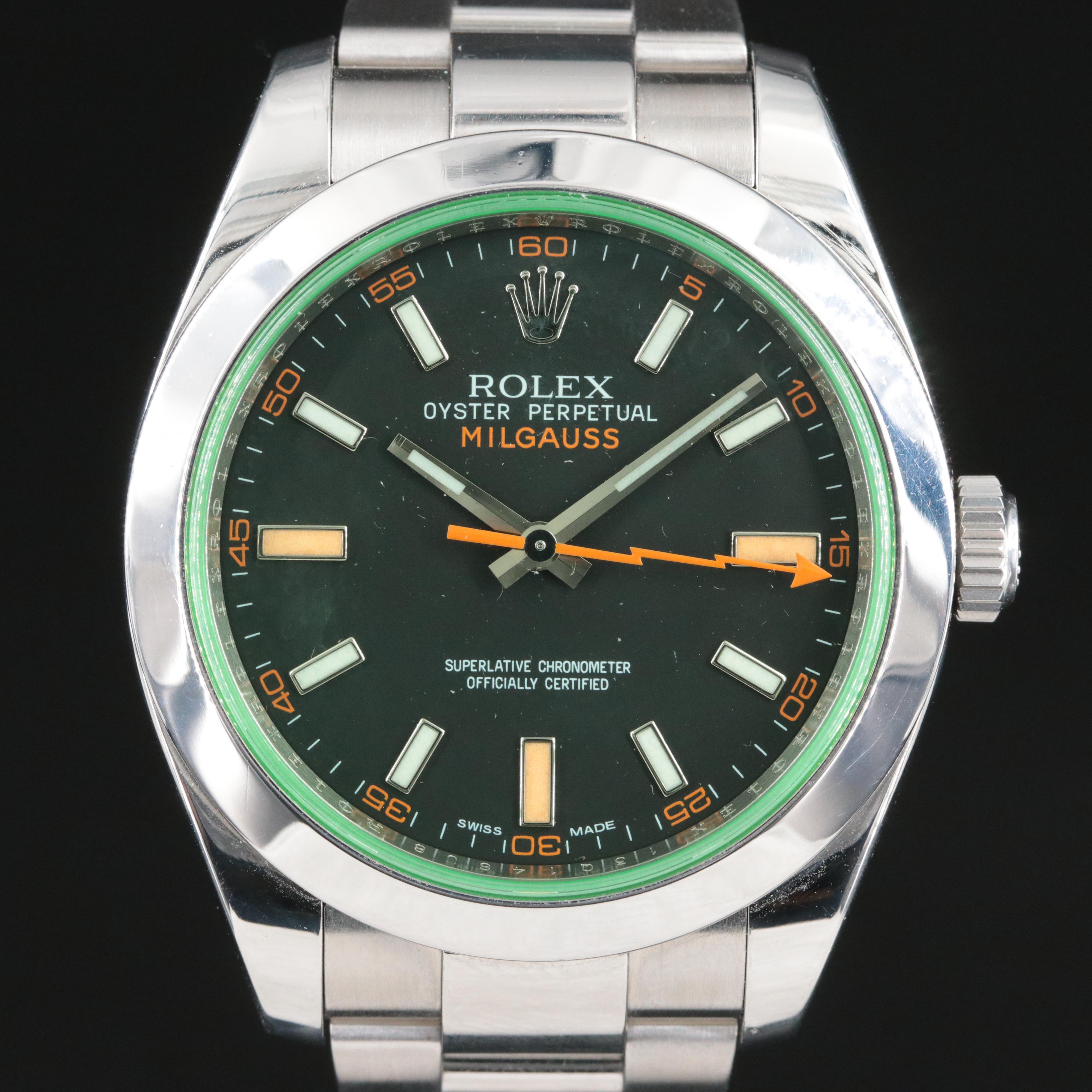 Rolex Milgauss Green Crystal Black Dial 116400V Watch