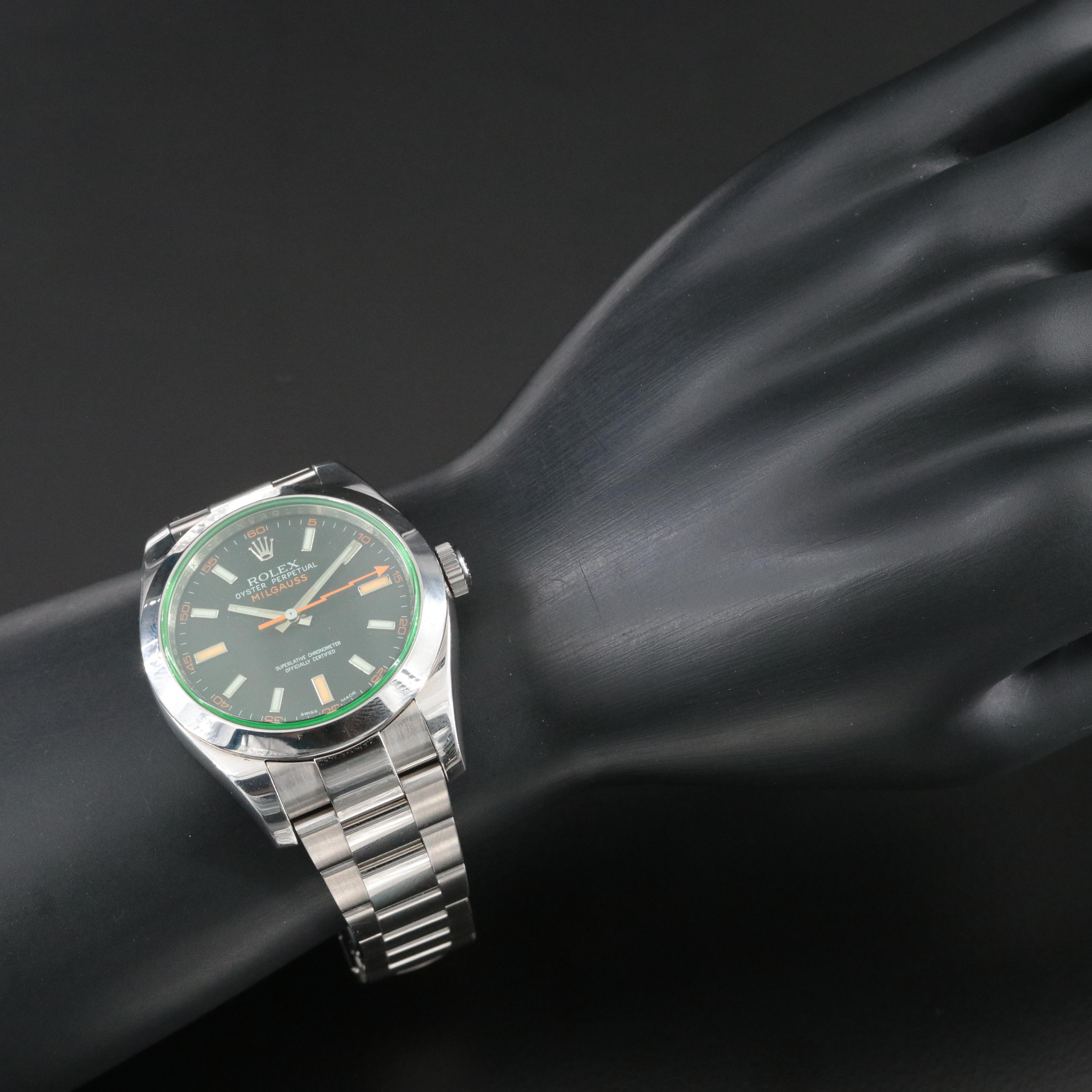 Rolex Milgauss Green Crystal Black Dial 116400V Watch