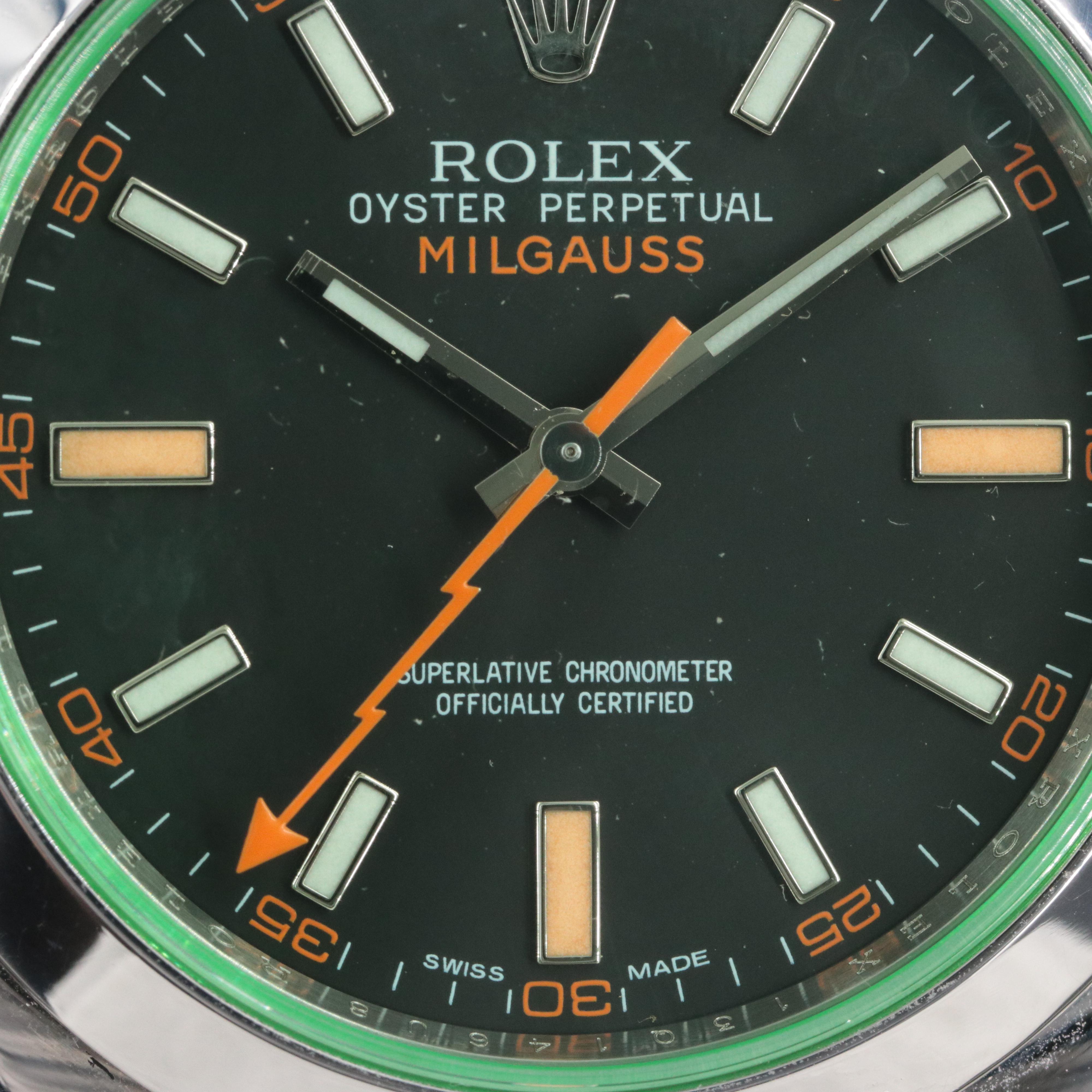 Rolex Milgauss Green Crystal Black Dial 116400V Watch