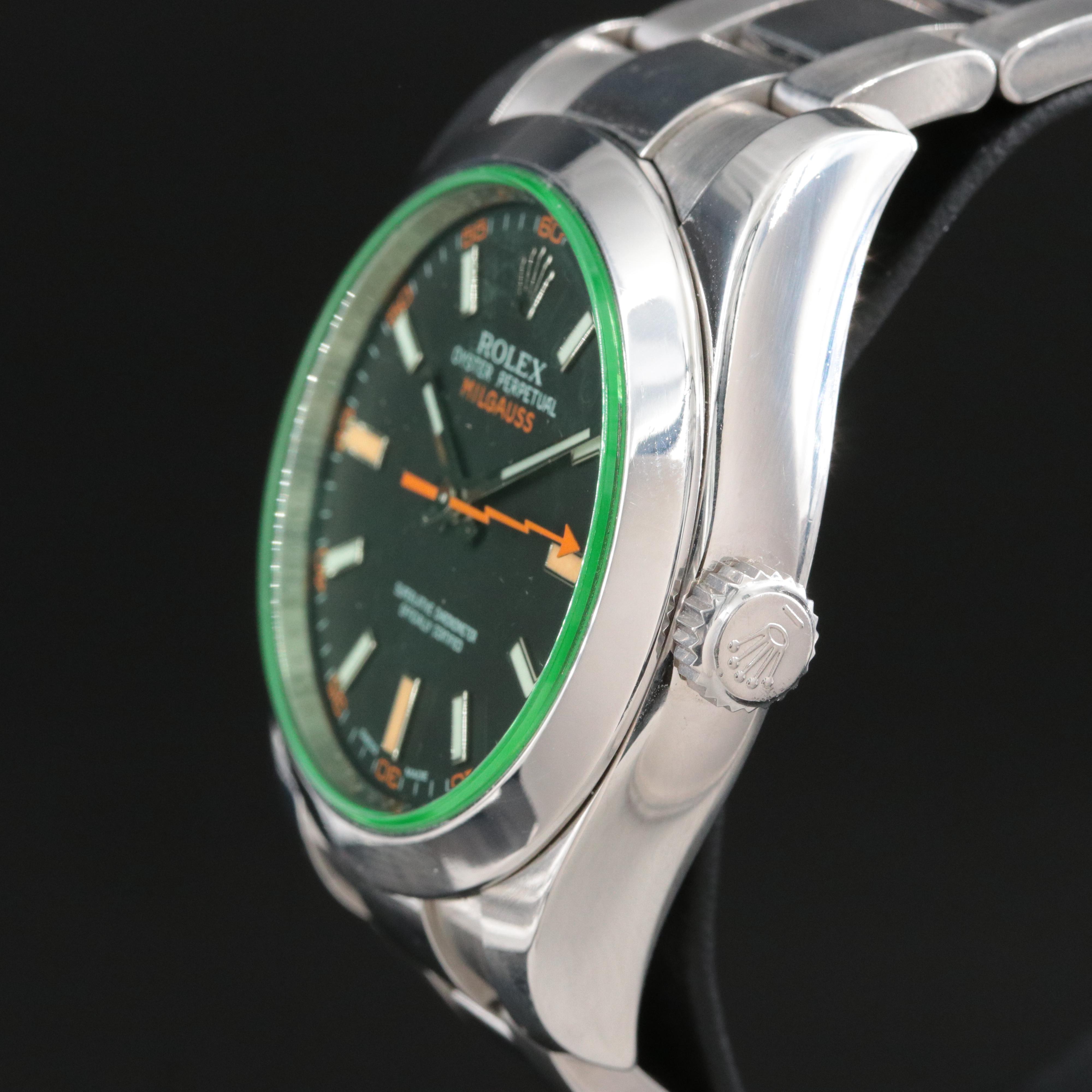 Rolex Milgauss Green Crystal Black Dial 116400V Watch