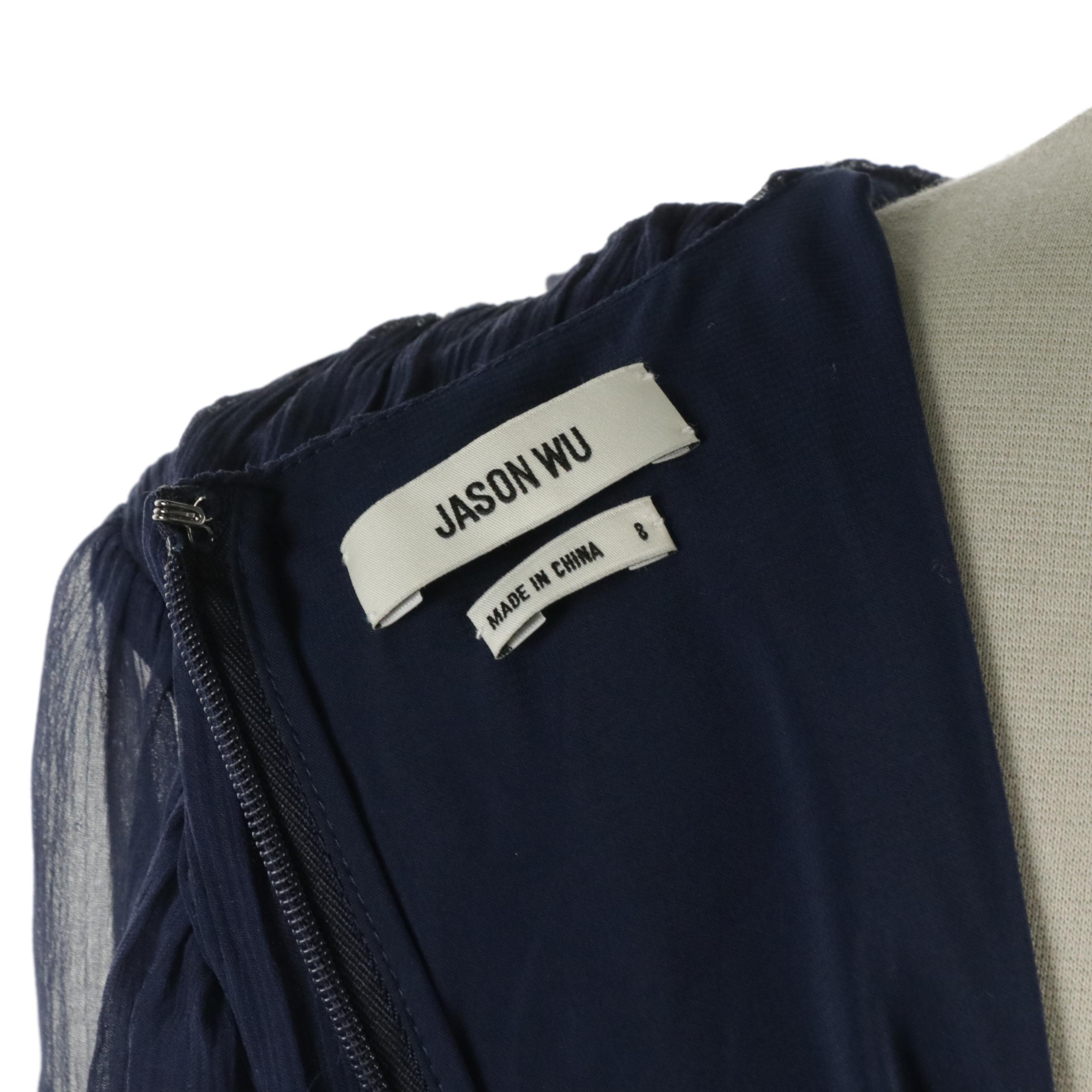 Jason Wu Navy Blue Smocked Silk Chiffon Mini Dress