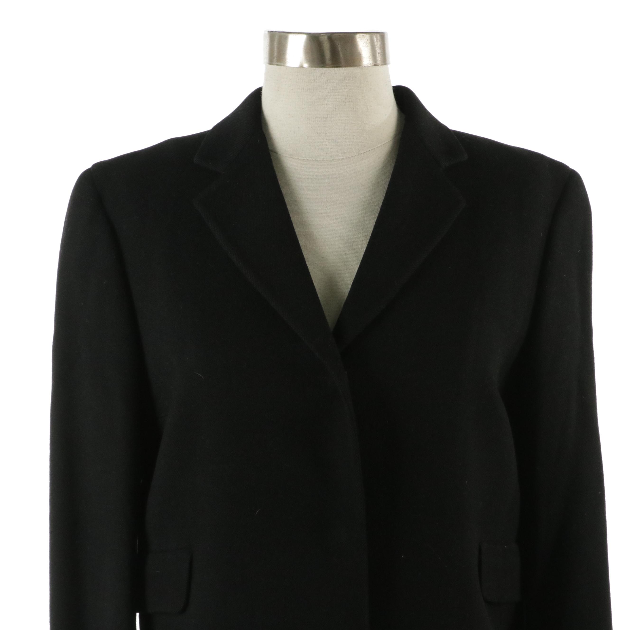 Manrico Black Cashmere Coat, Theory Linen Blazer Jacket with Faux Leather Trim