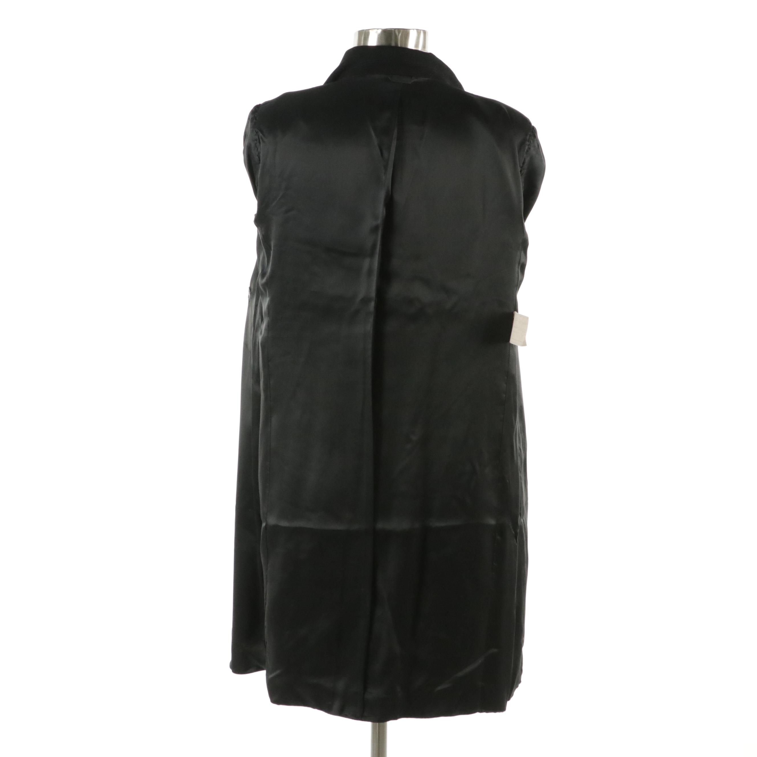 Manrico Black Cashmere Coat, Theory Linen Blazer Jacket with Faux Leather Trim