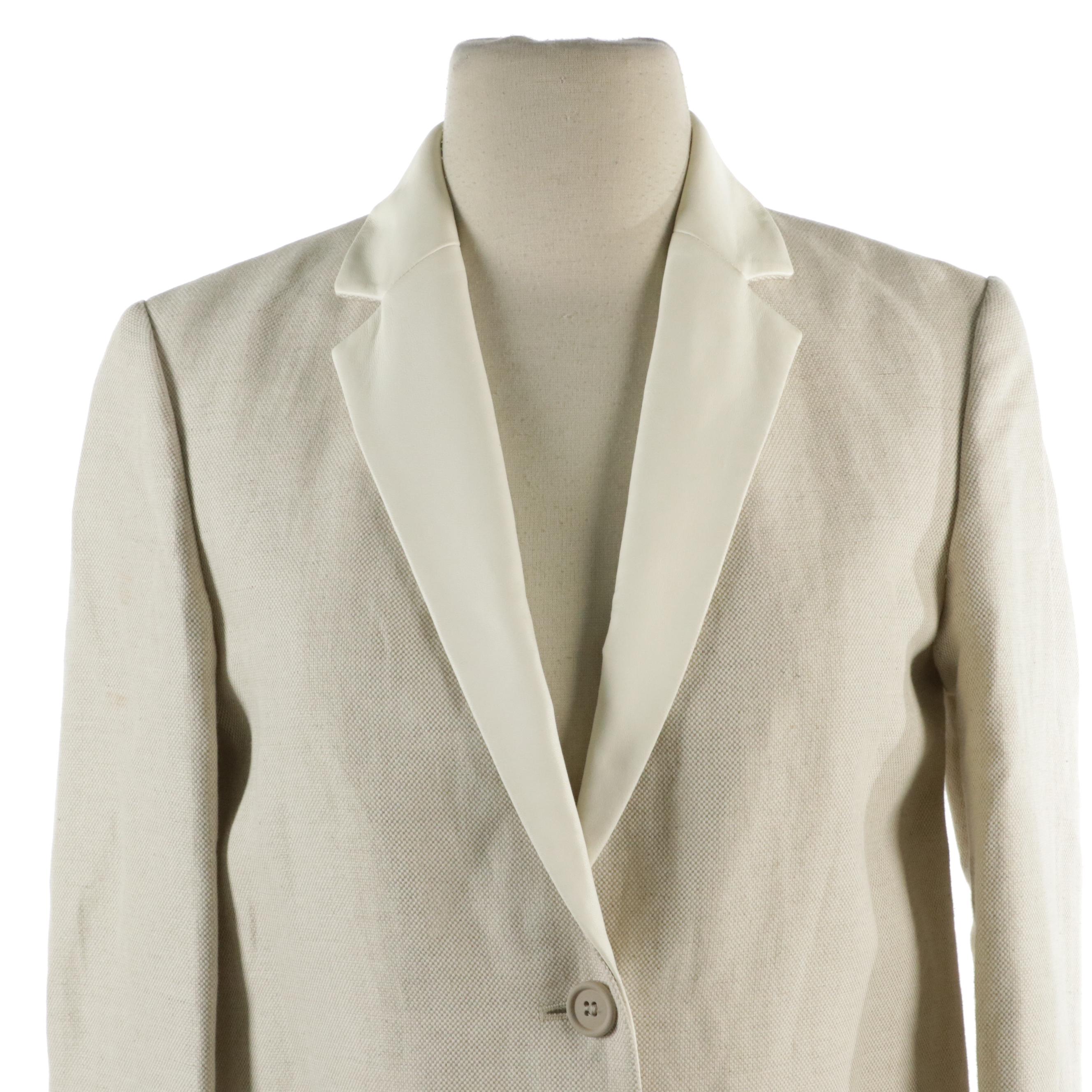 Manrico Black Cashmere Coat, Theory Linen Blazer Jacket with Faux Leather Trim