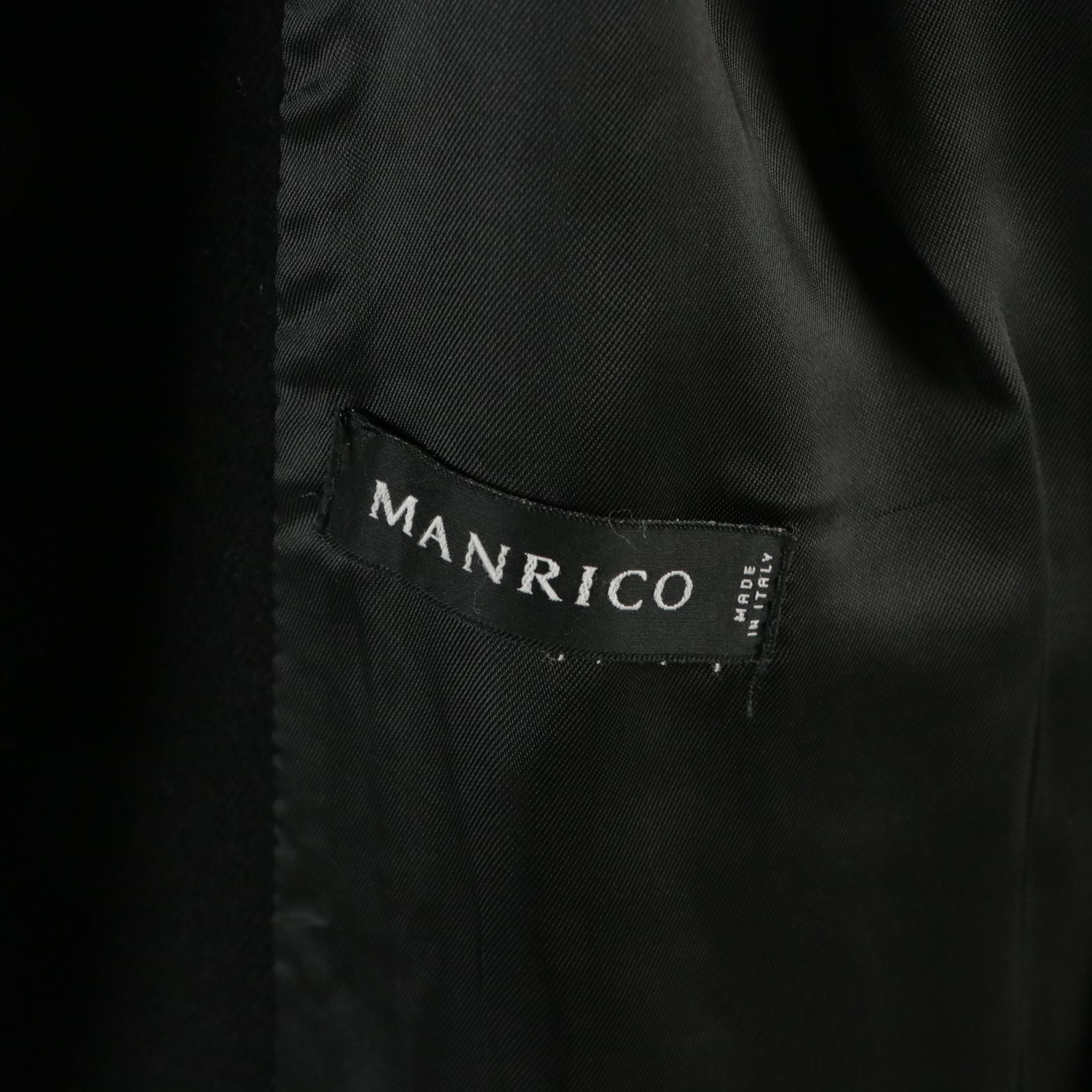 Manrico Black Cashmere Coat, Theory Linen Blazer Jacket with Faux Leather Trim