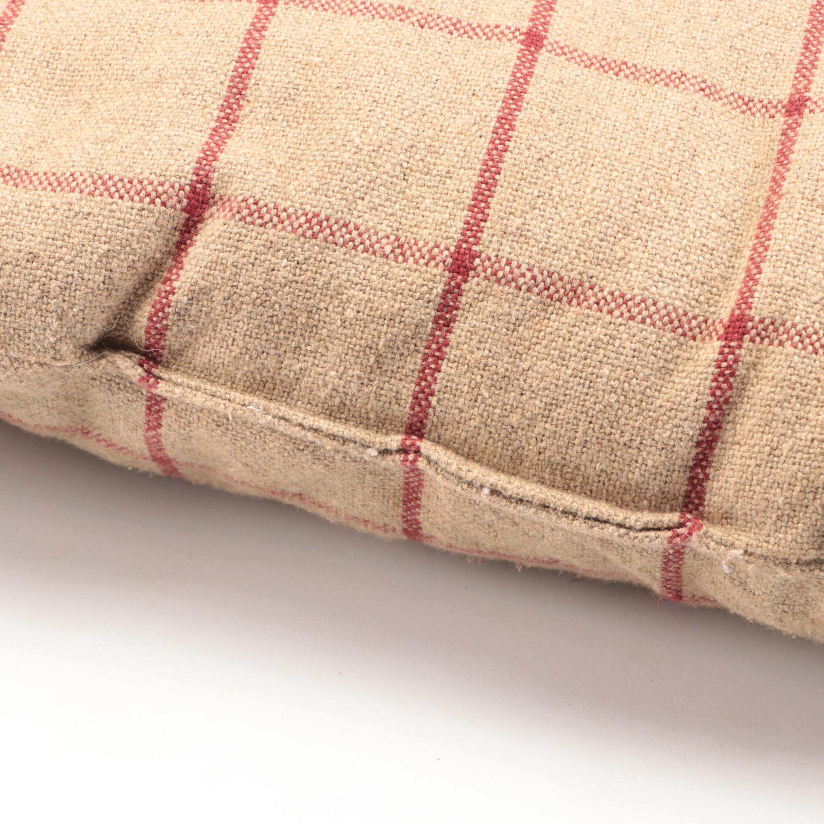 Pair of Felt Rose Pillows, Tobacco Linen Accent Pillows and Heavy Cotton Throws