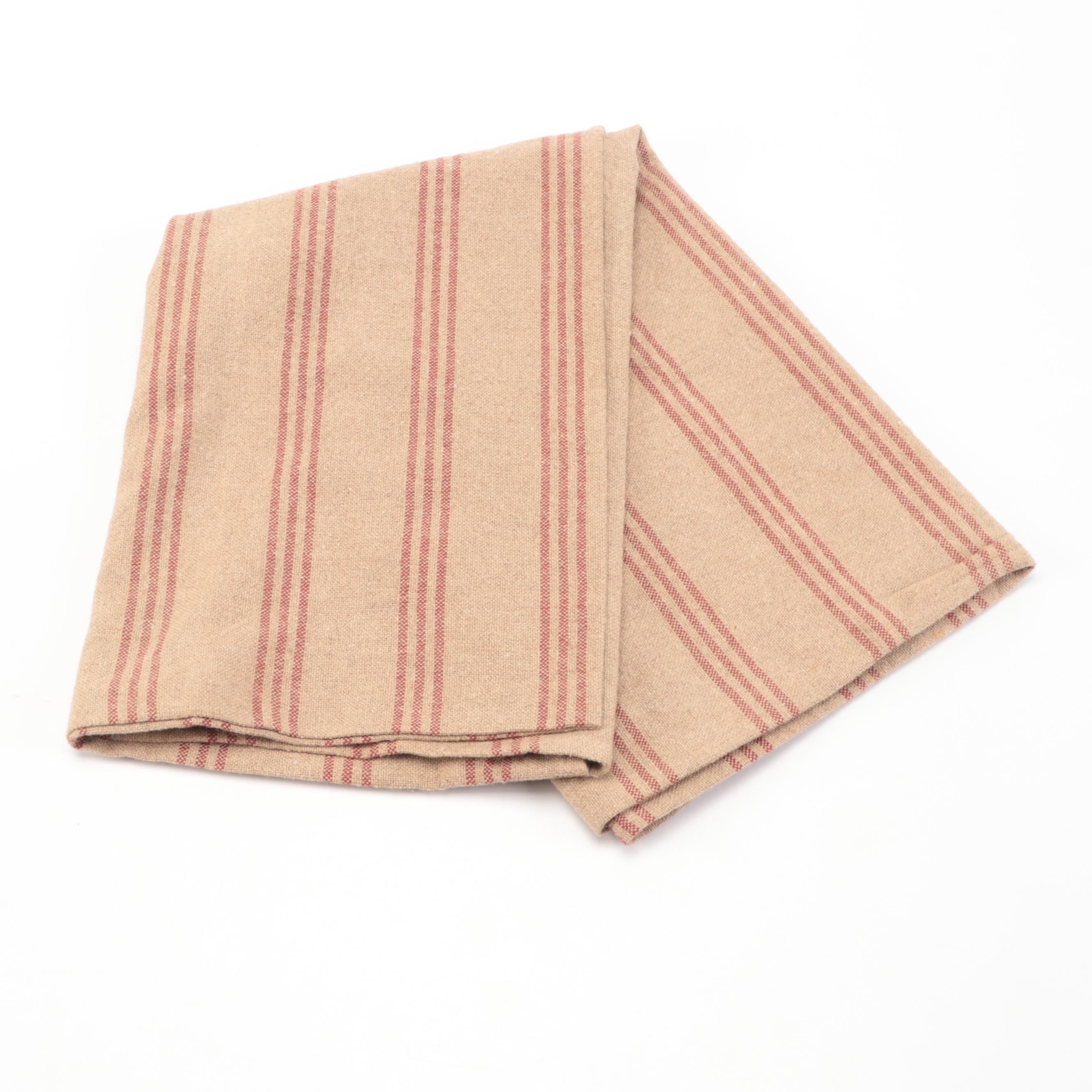 Pair of Felt Rose Pillows, Tobacco Linen Accent Pillows and Heavy Cotton Throws