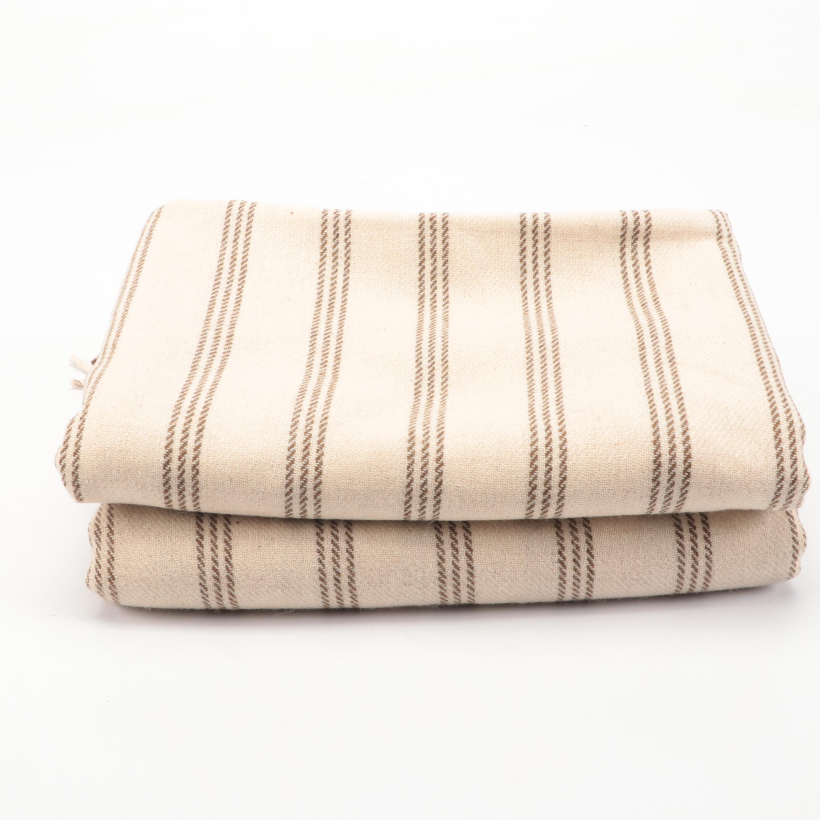 Pair of Felt Rose Pillows, Tobacco Linen Accent Pillows and Heavy Cotton Throws