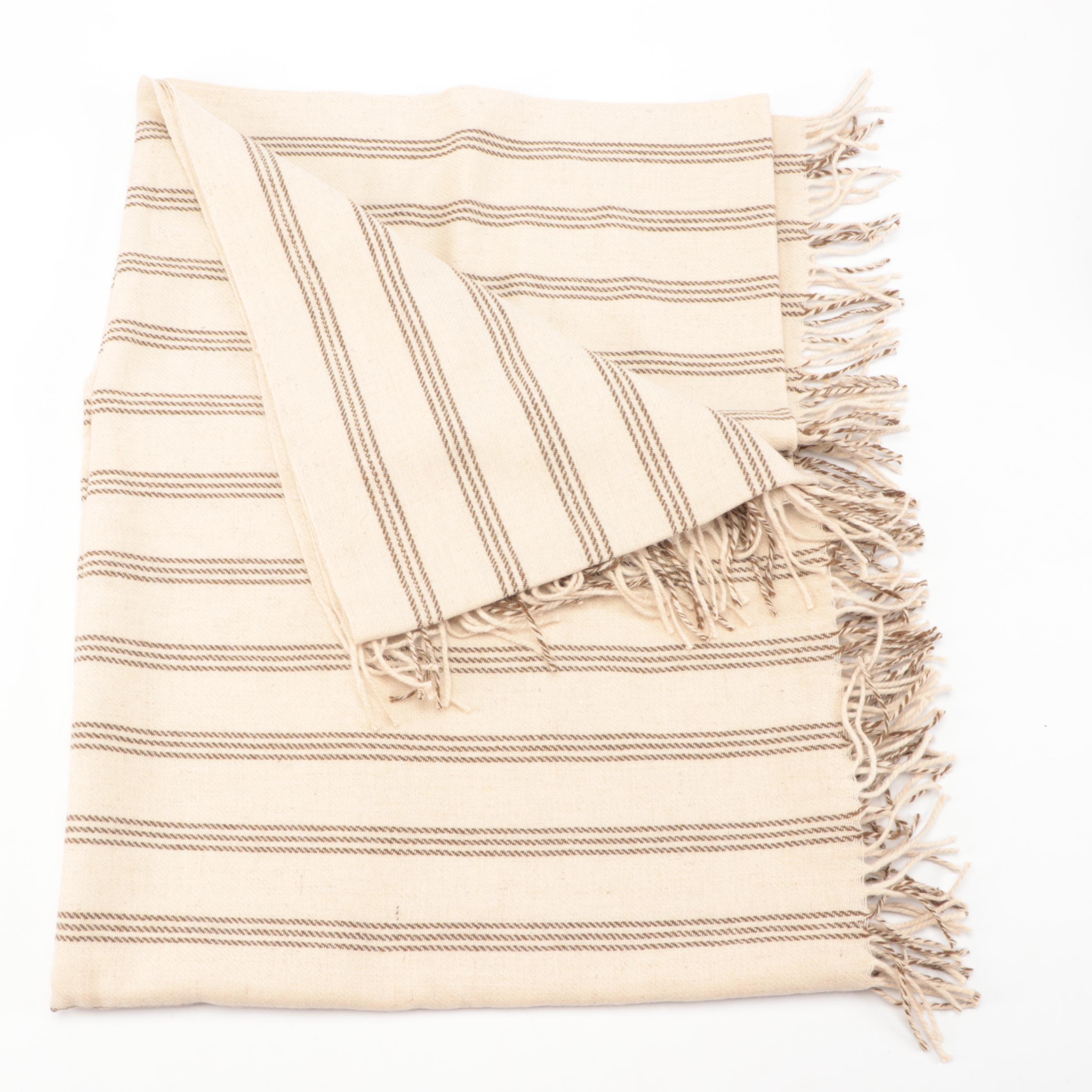 Pair of Felt Rose Pillows, Tobacco Linen Accent Pillows and Heavy Cotton Throws