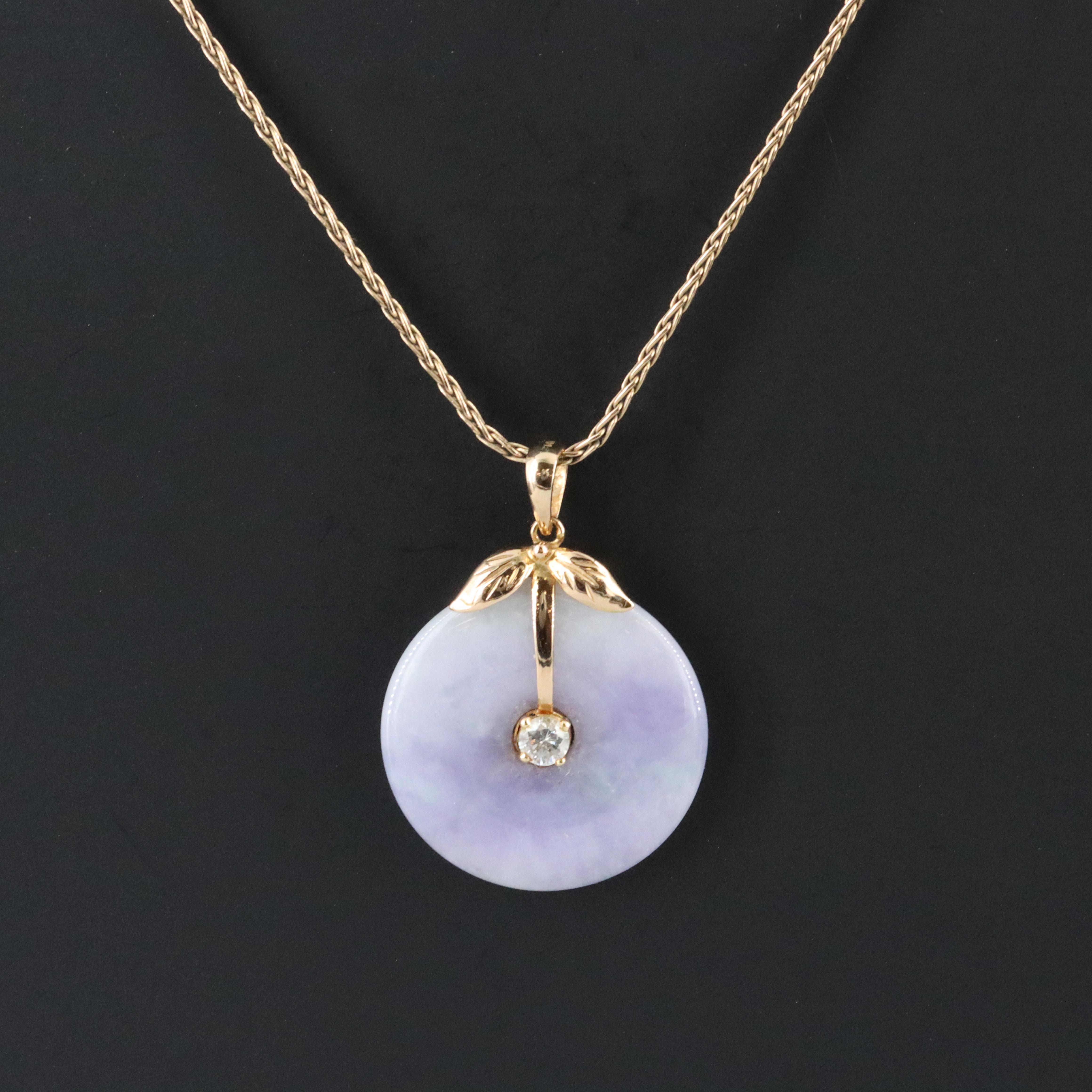14K Jadeite and Diamond Bi Pendant Necklace