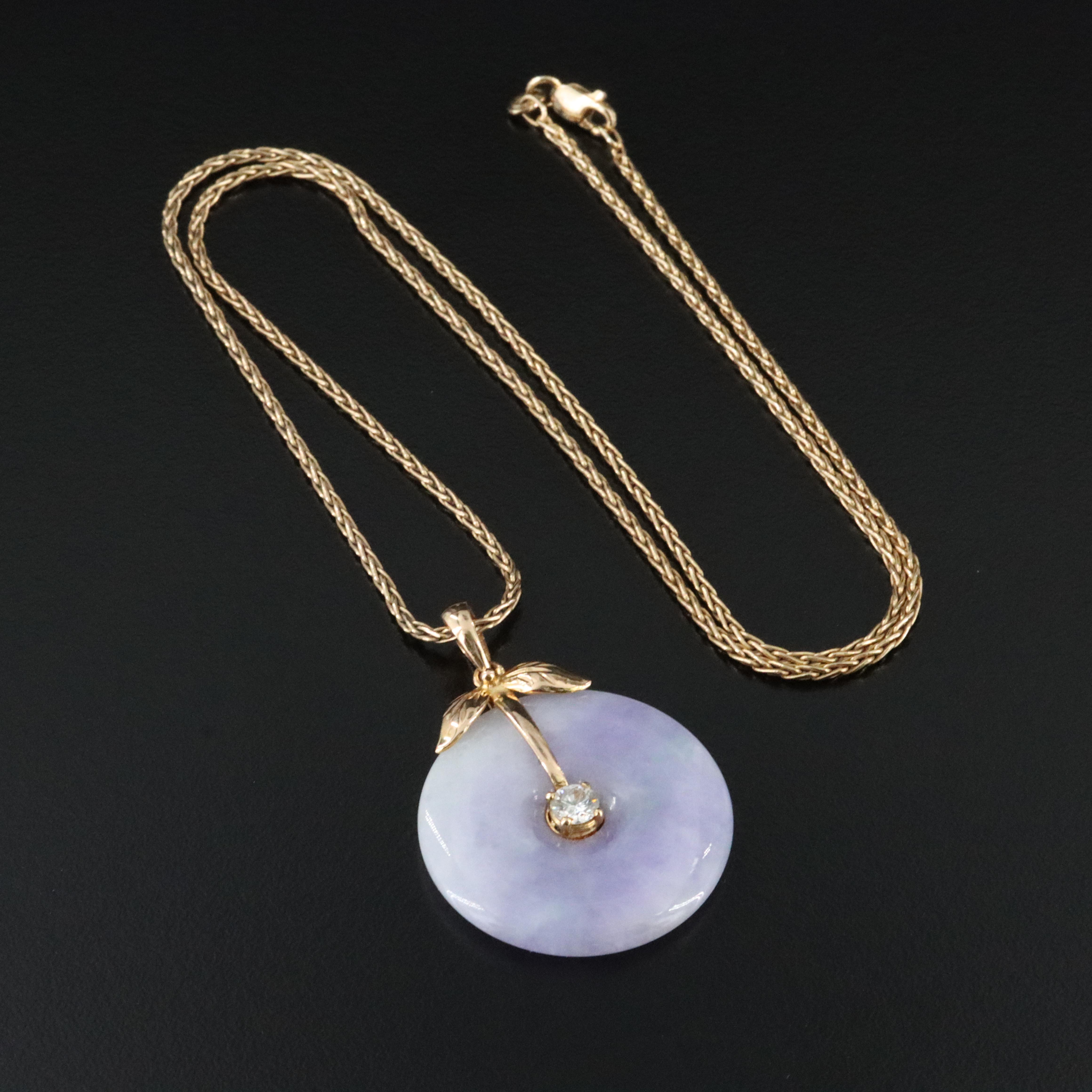 14K Jadeite and Diamond Bi Pendant Necklace