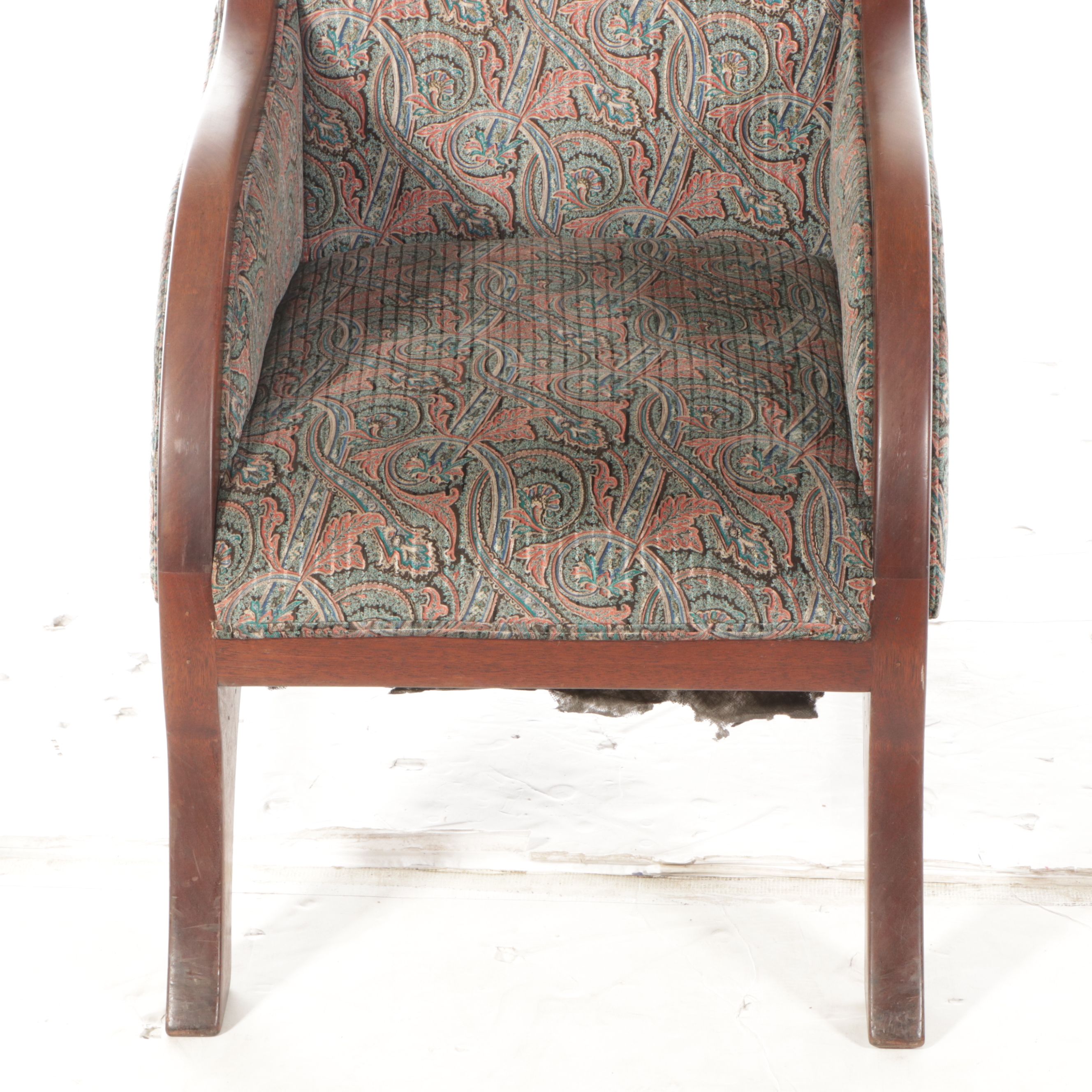 Robert Saunders Mahogany and Italian Damask Prototype Chair, 1980s