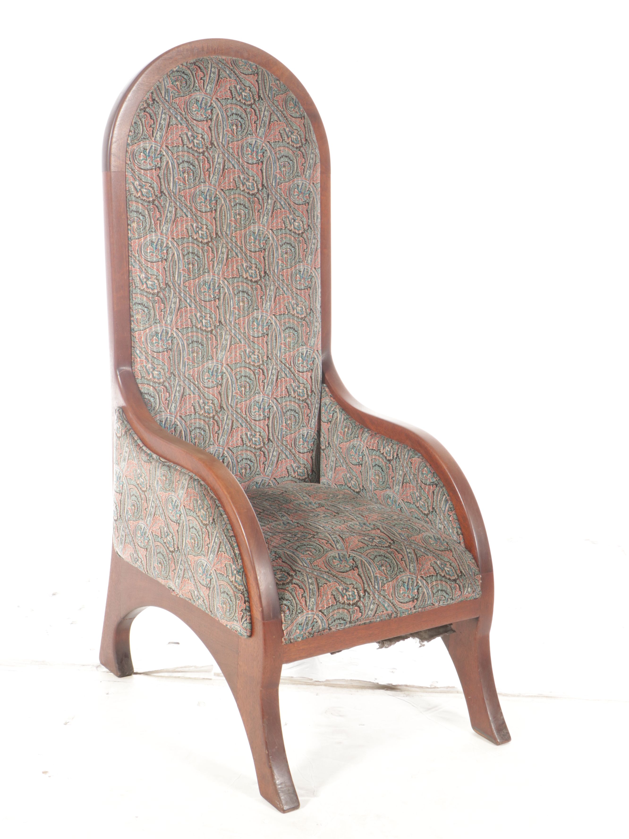Robert Saunders Mahogany and Italian Damask Prototype Chair, 1980s