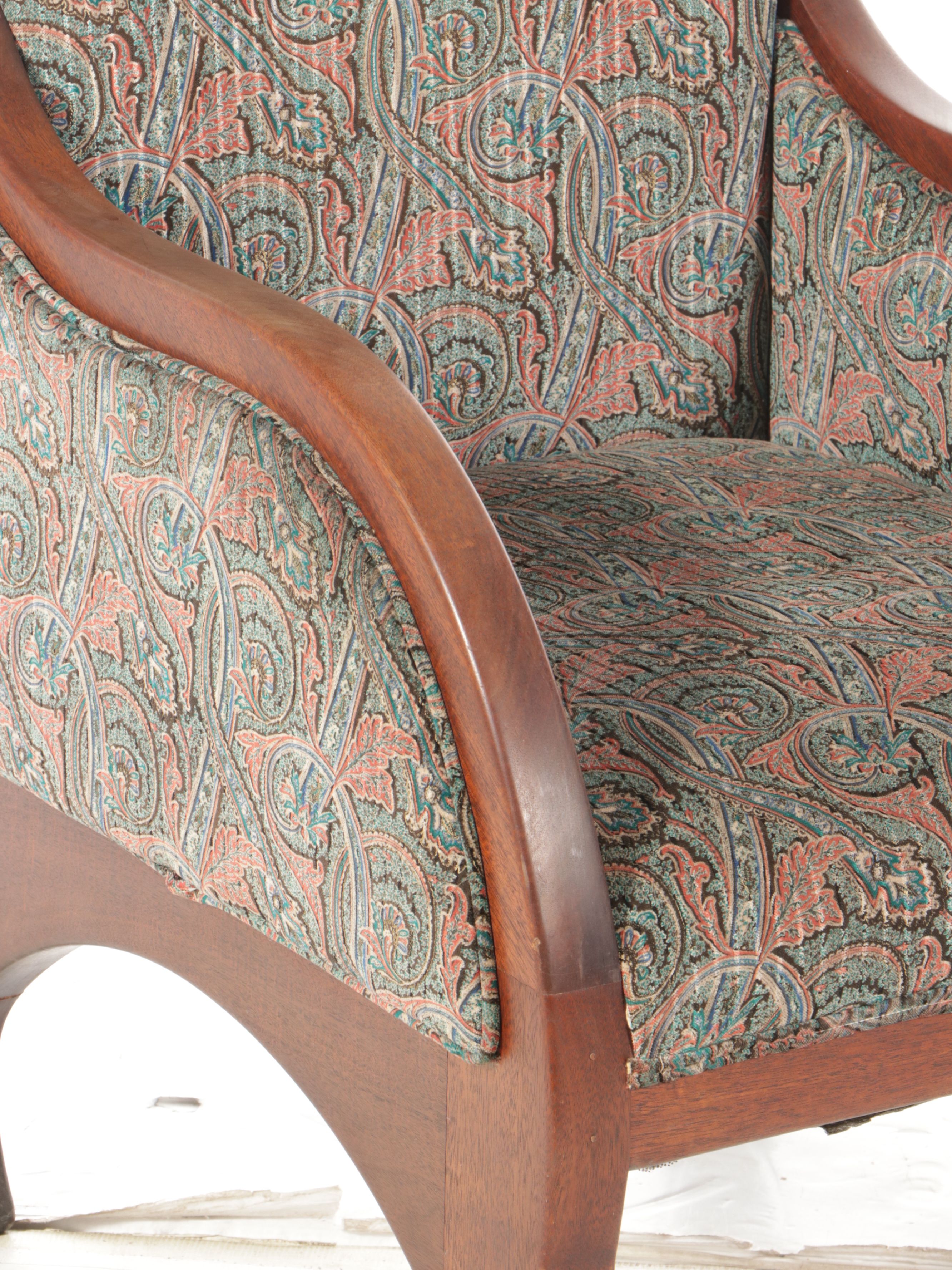 Robert Saunders Mahogany and Italian Damask Prototype Chair, 1980s