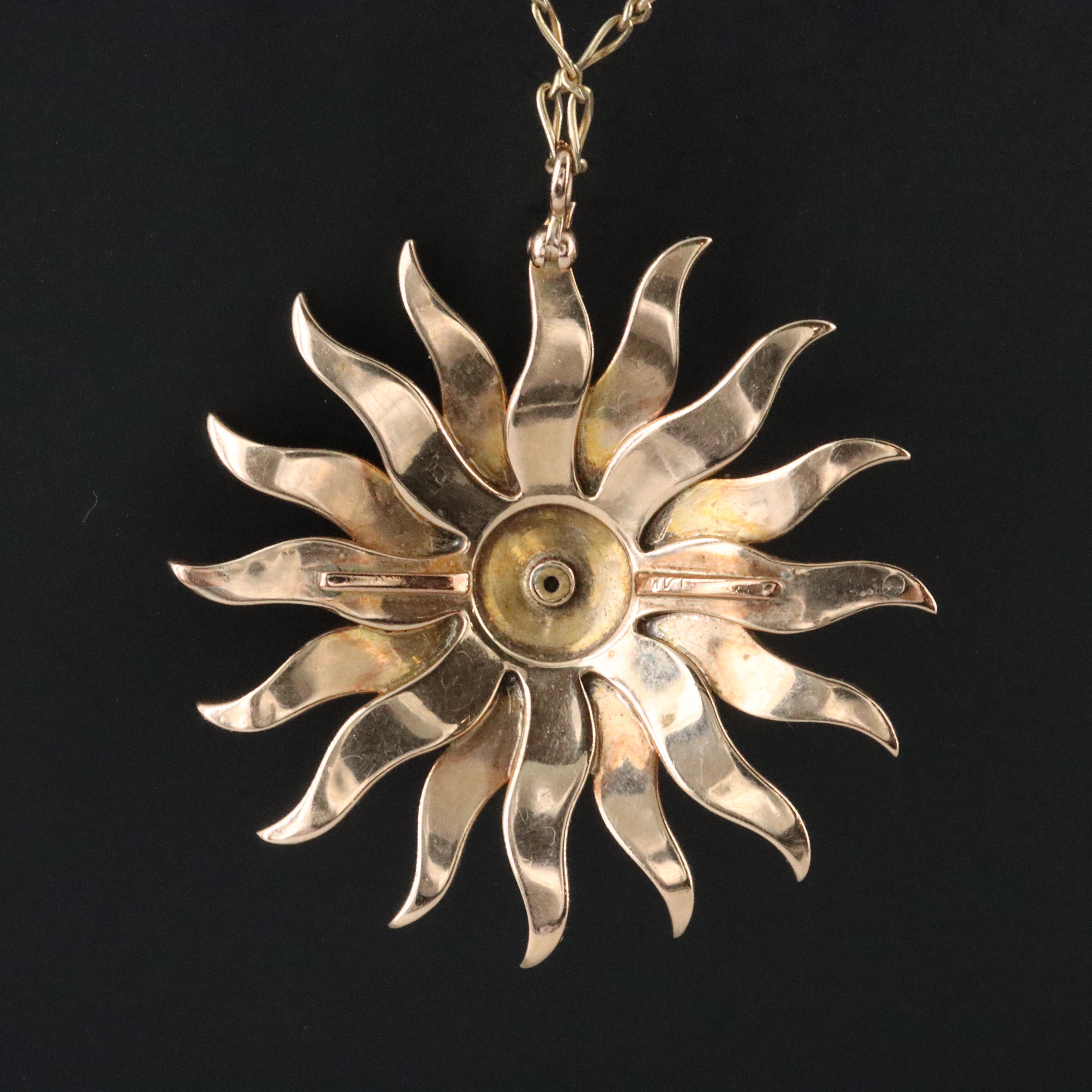 Antique 14K Pearl Sunburst Pendant Necklace