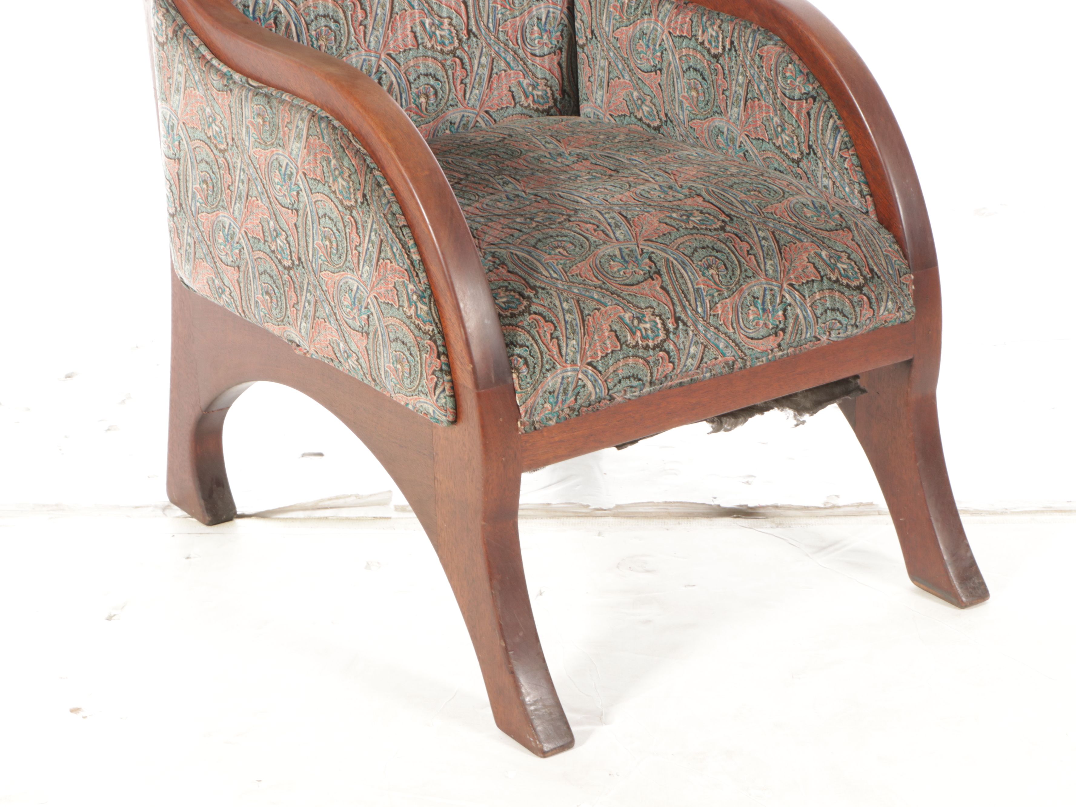 Robert Saunders Mahogany and Italian Damask Prototype Chair, 1980s