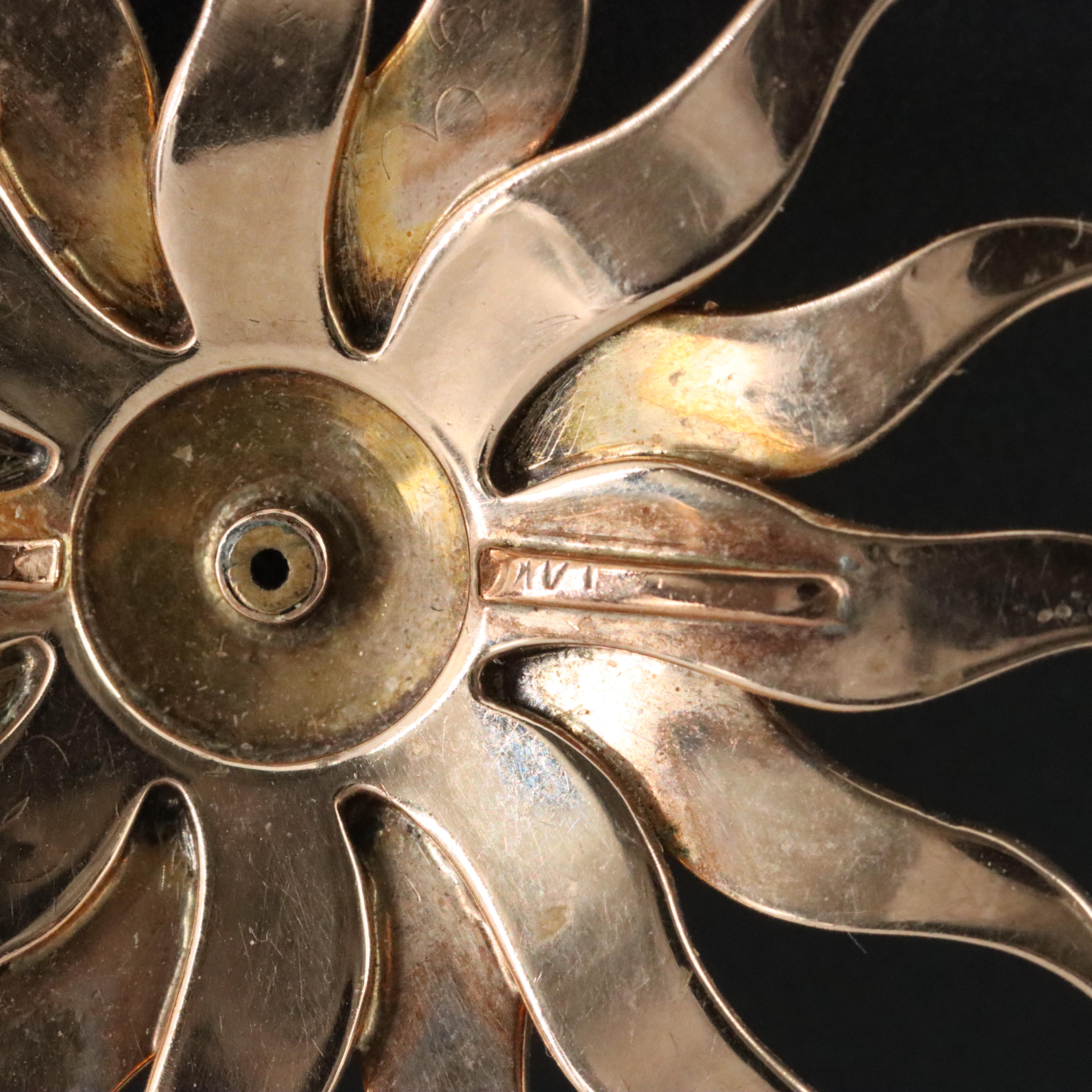 Antique 14K Pearl Sunburst Pendant Necklace