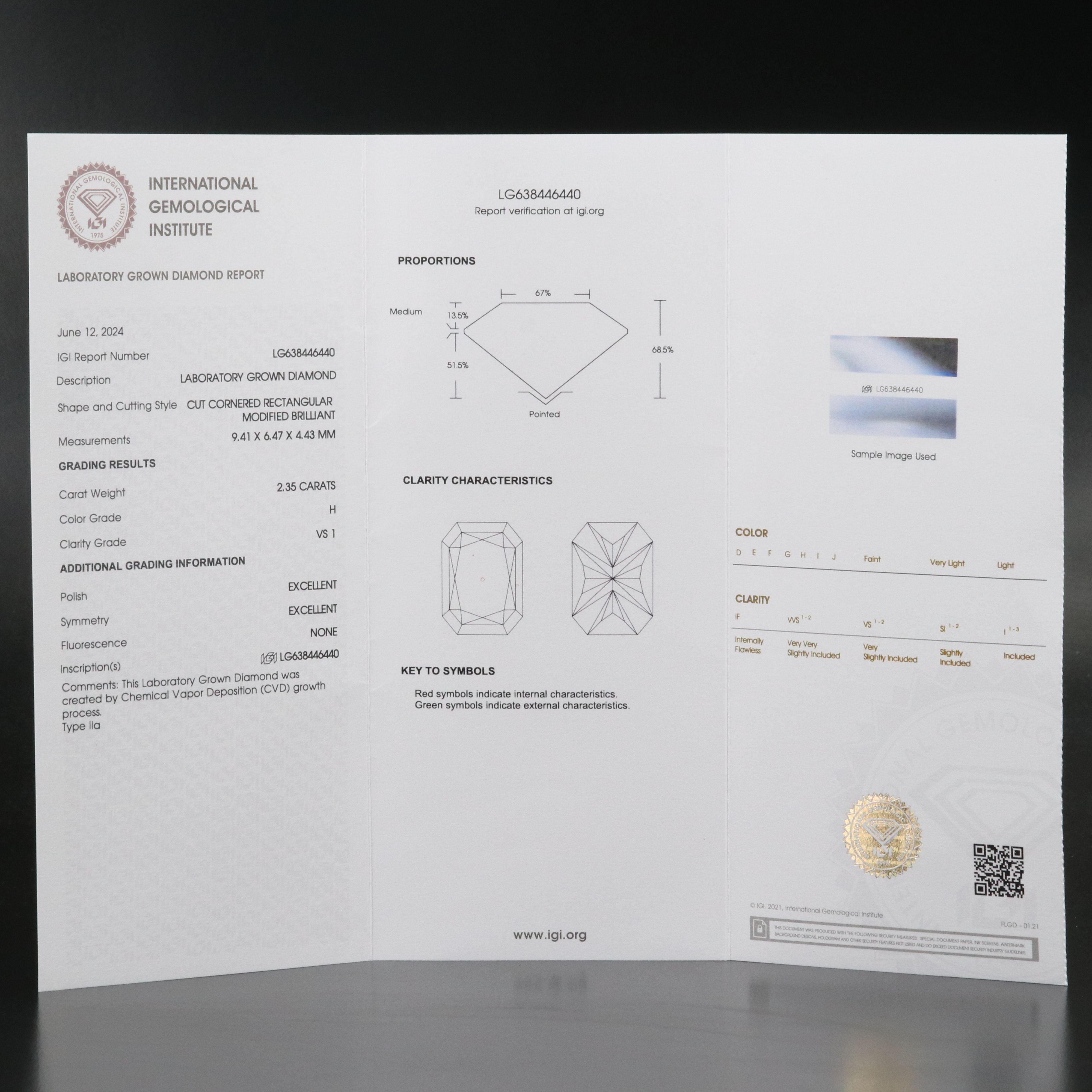 Loose 2.35 CT Lab Grown Diamond with IGI Report