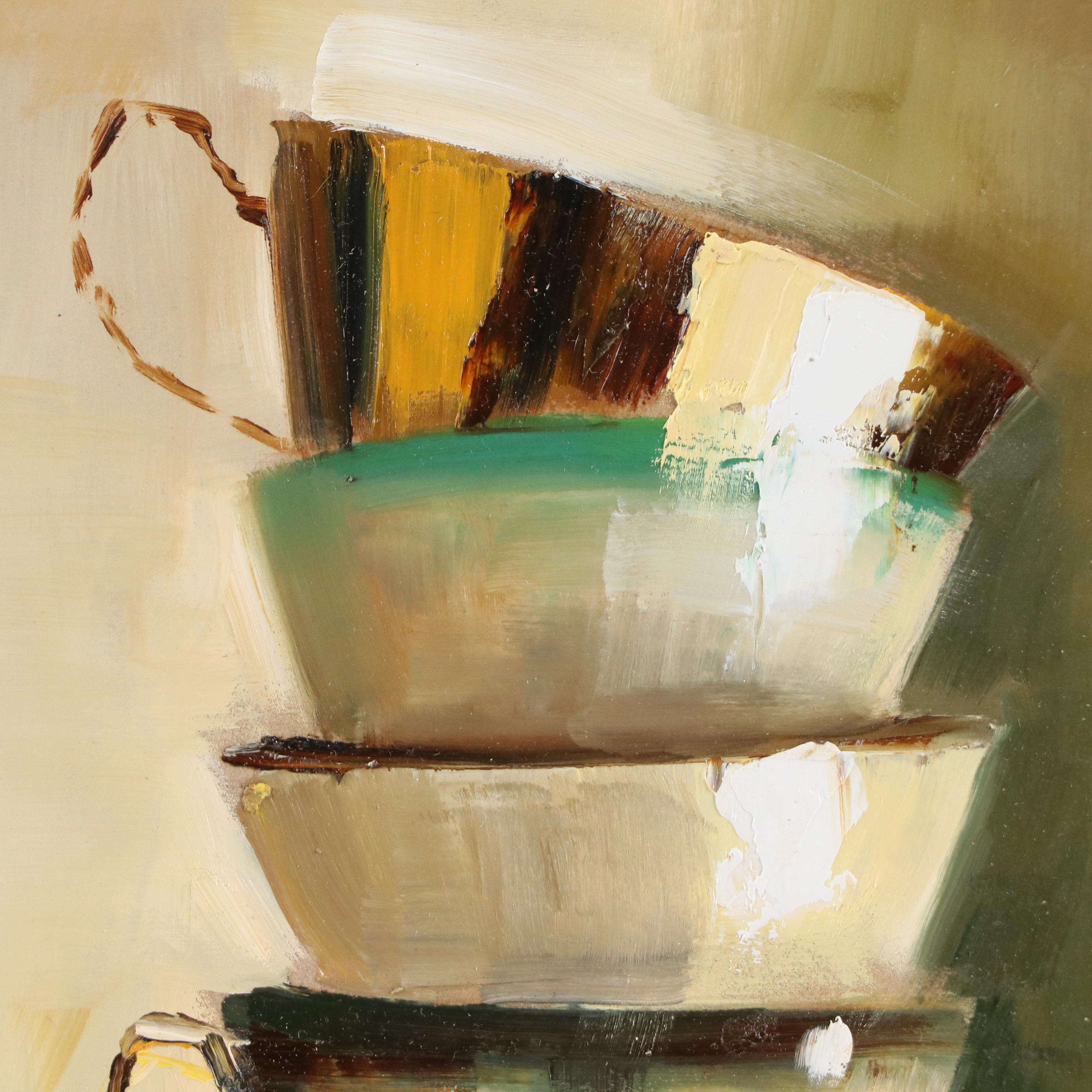 Natalie Demenko Still Life Oil Painting With Teacups, 21st Century