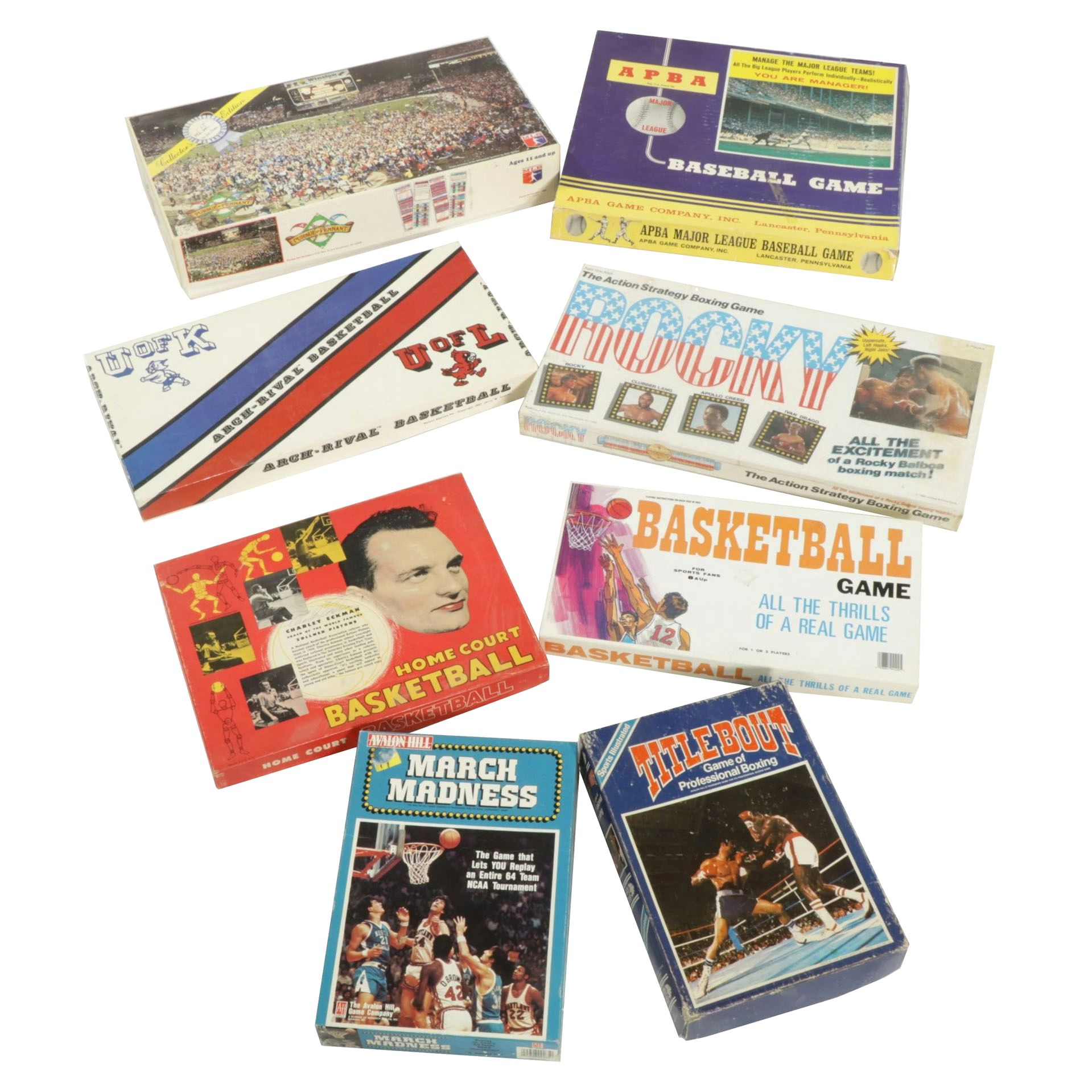 "Rocky" & "Sports Illustrated" with Basketball, Baseball & Boxing Board Games