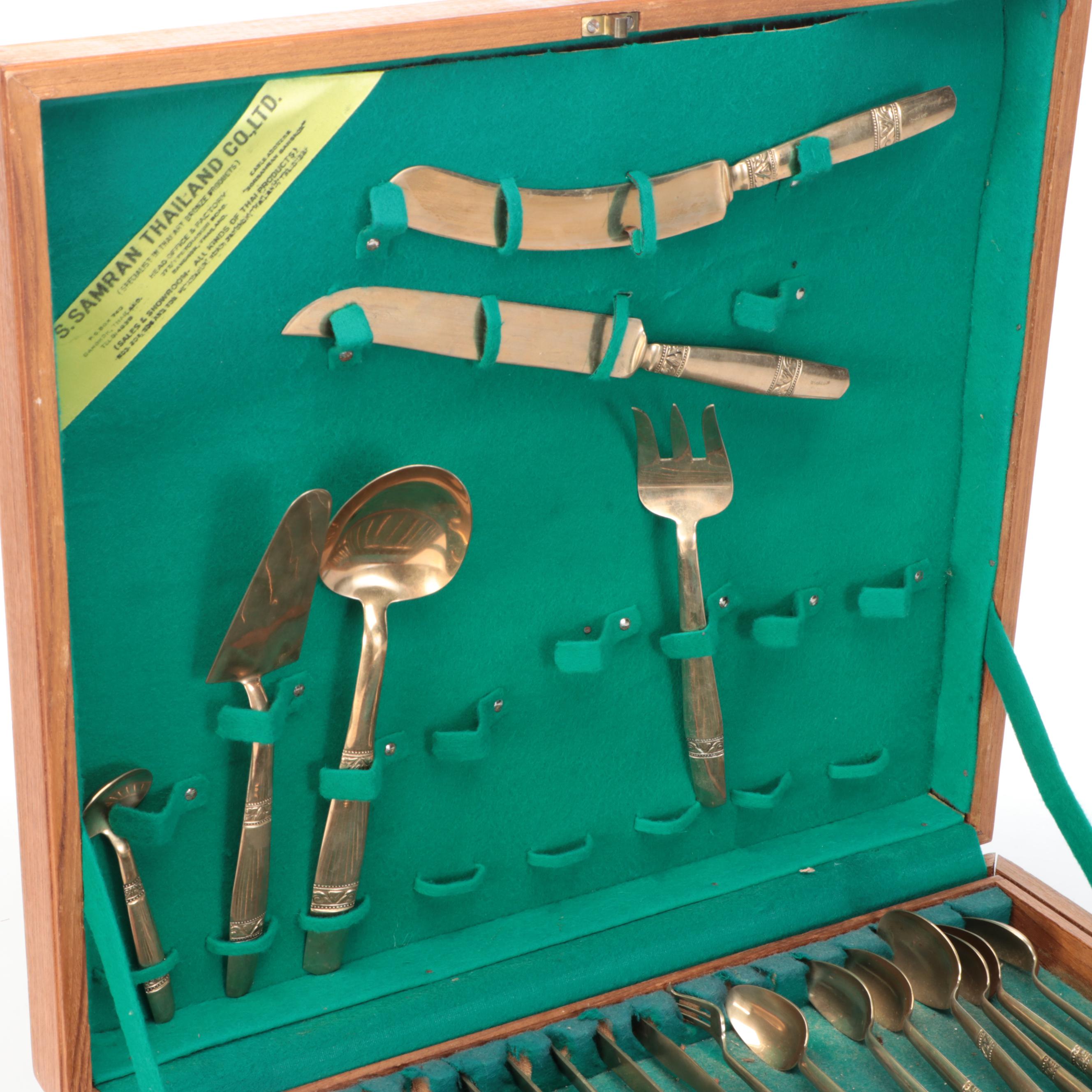 S. Samran Thai Brass Flatware with Presentation Chest, Mid-20th Century