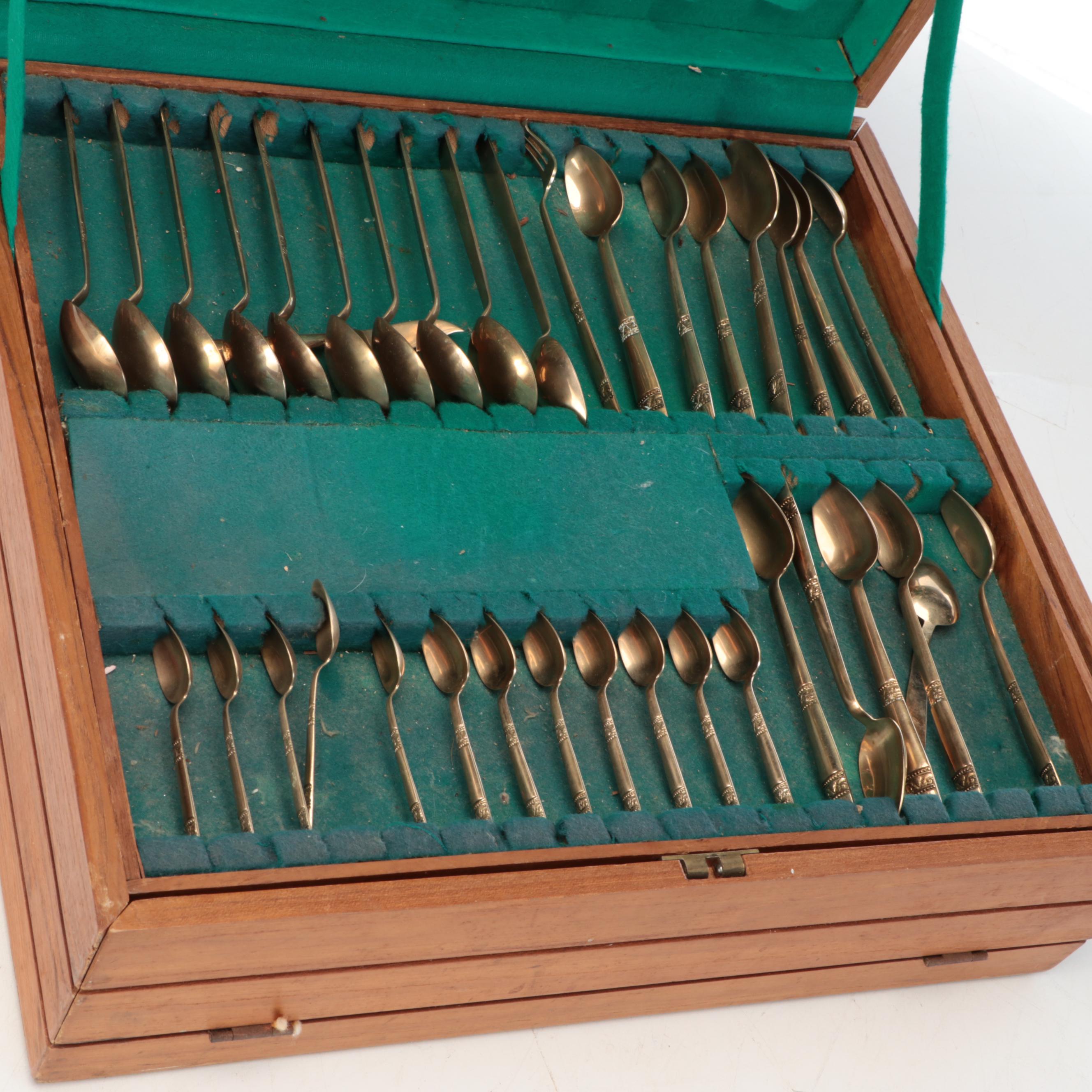 S. Samran Thai Brass Flatware with Presentation Chest, Mid-20th Century