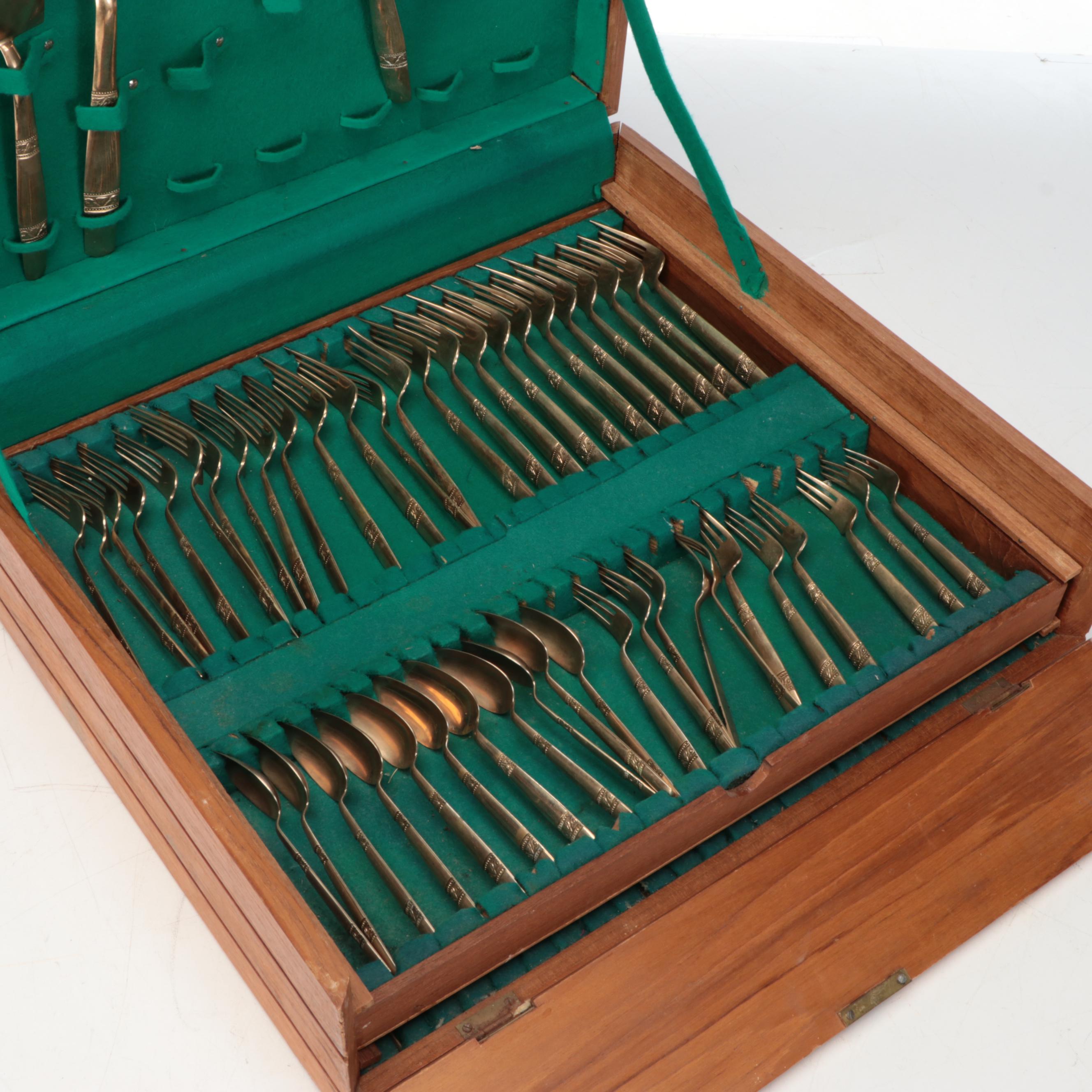 S. Samran Thai Brass Flatware with Presentation Chest, Mid-20th Century