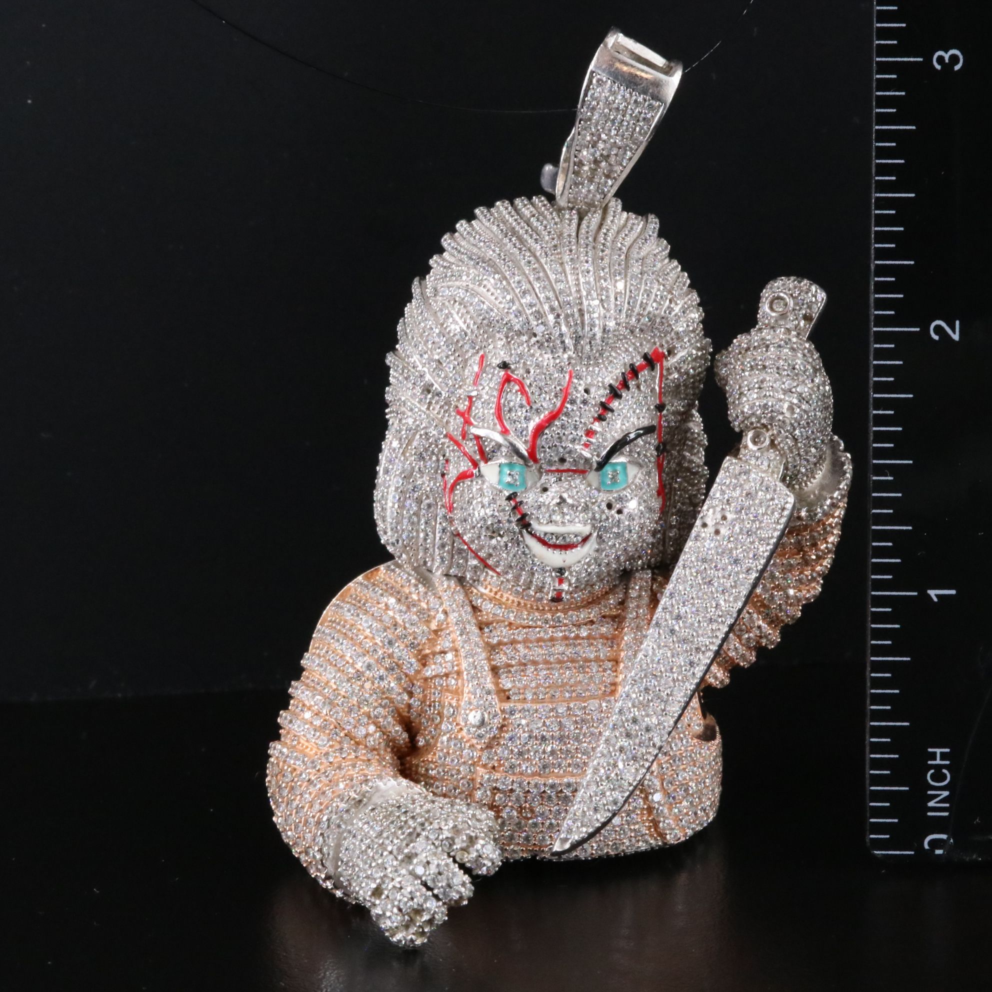 Sterling CZ Chucky the Doll Pavé Pendant