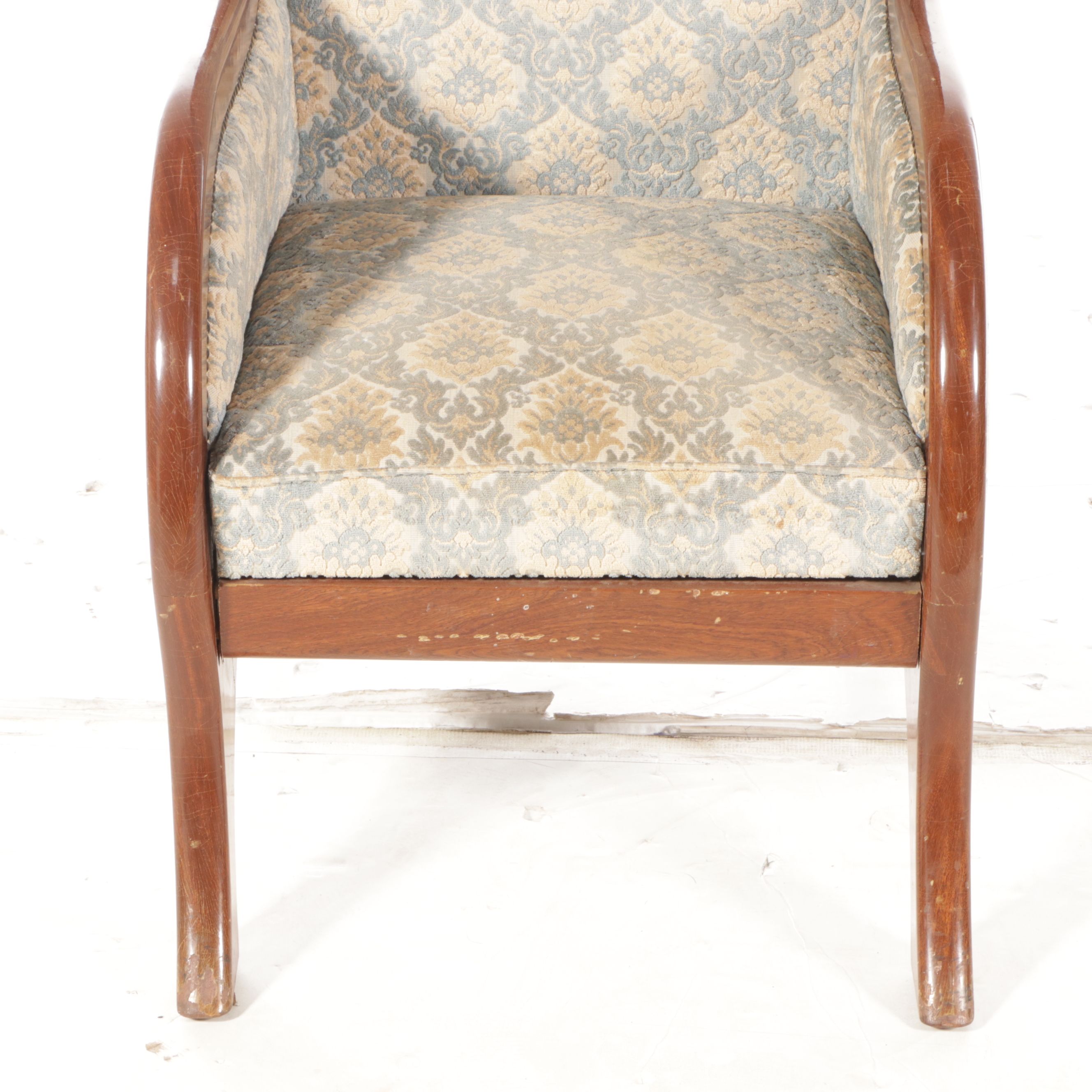 Damask Upholstered High-Back Armchair