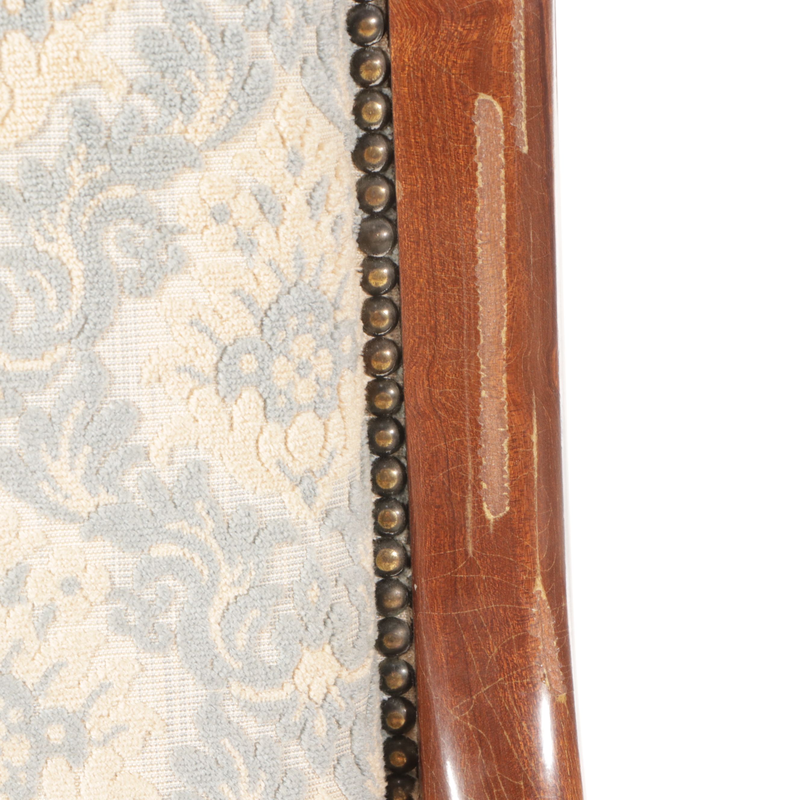 Damask Upholstered High-Back Armchair