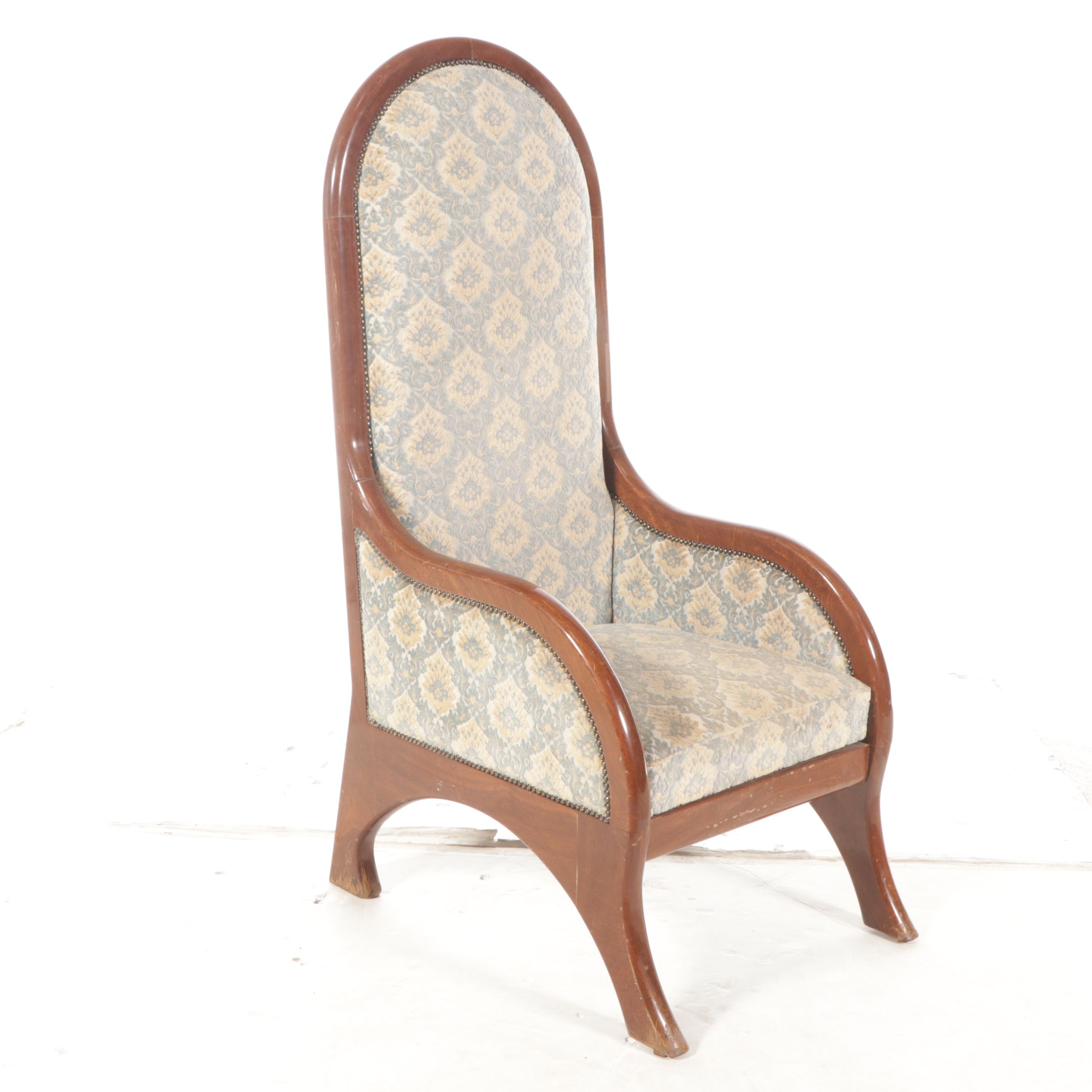Damask Upholstered High-Back Armchair