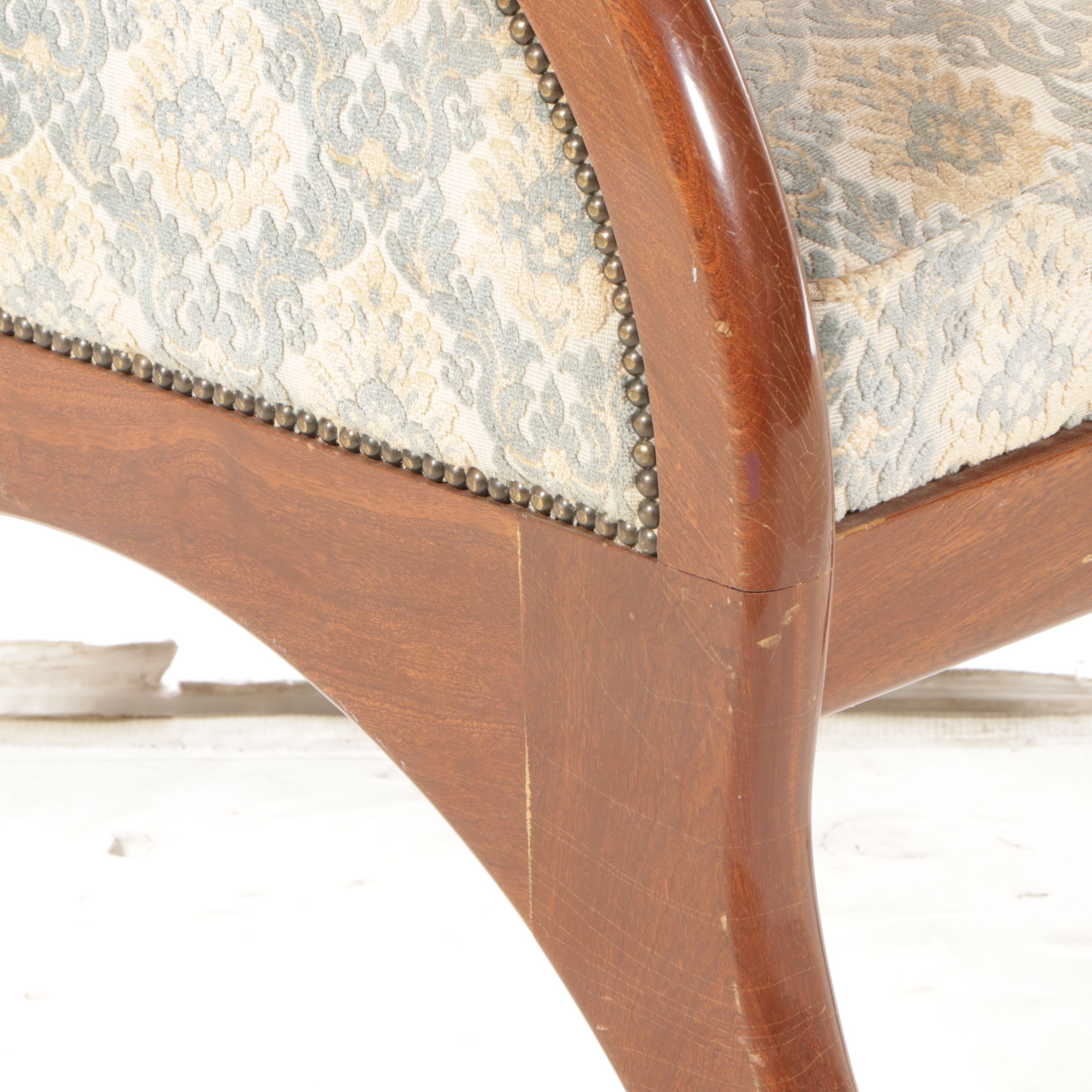 Damask Upholstered High-Back Armchair