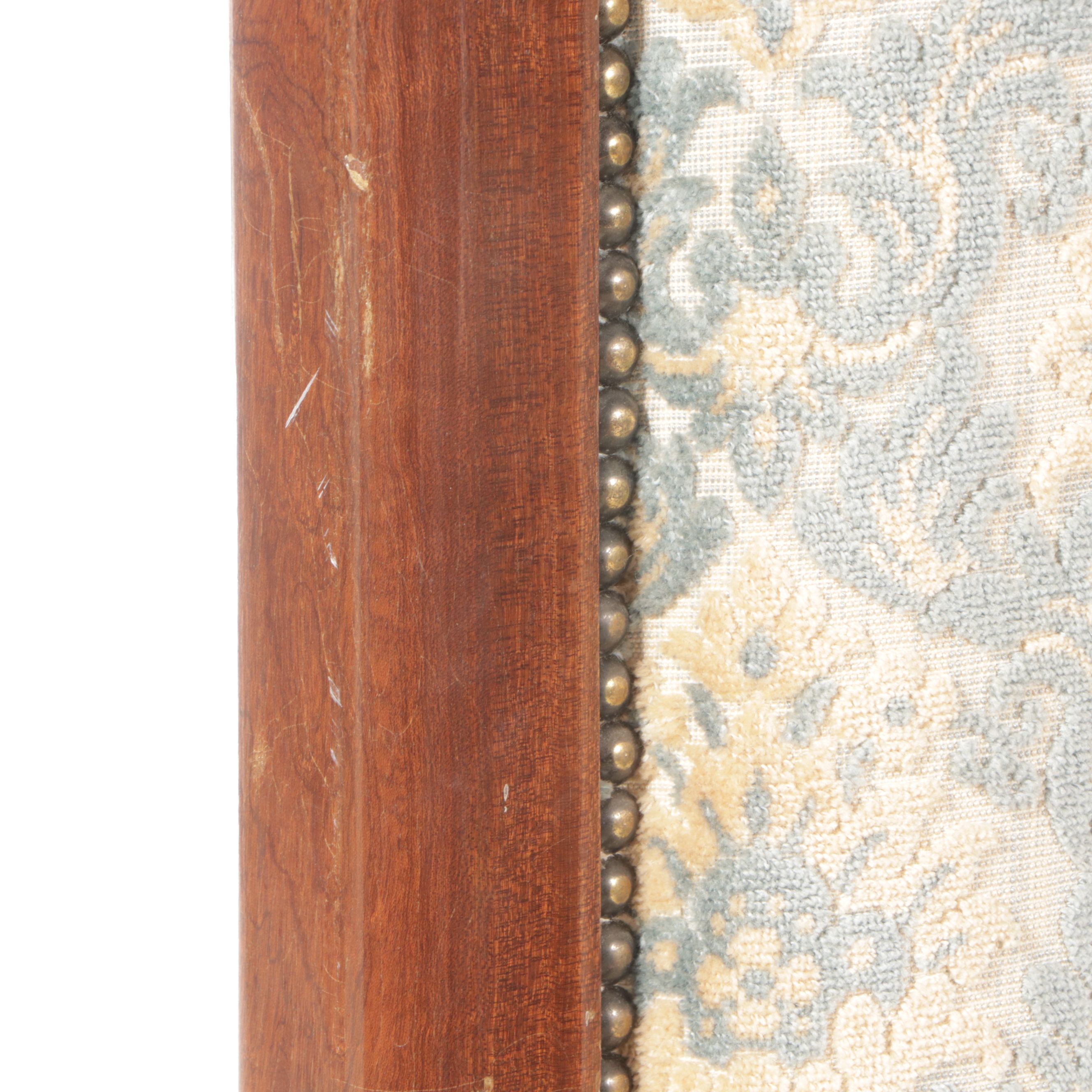 Damask Upholstered High-Back Armchair