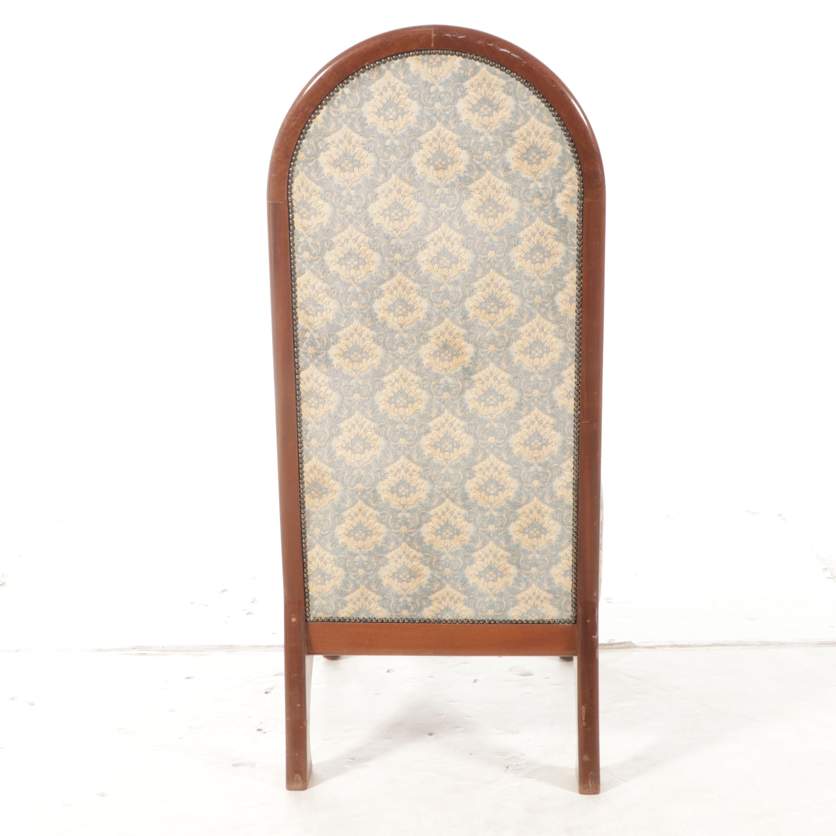 Damask Upholstered High-Back Armchair