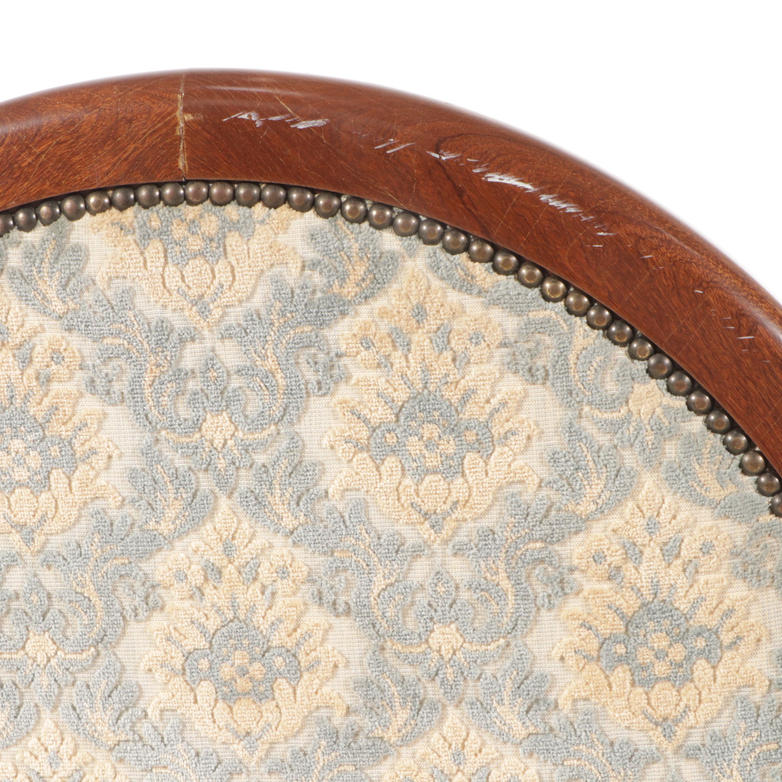 Damask Upholstered High-Back Armchair