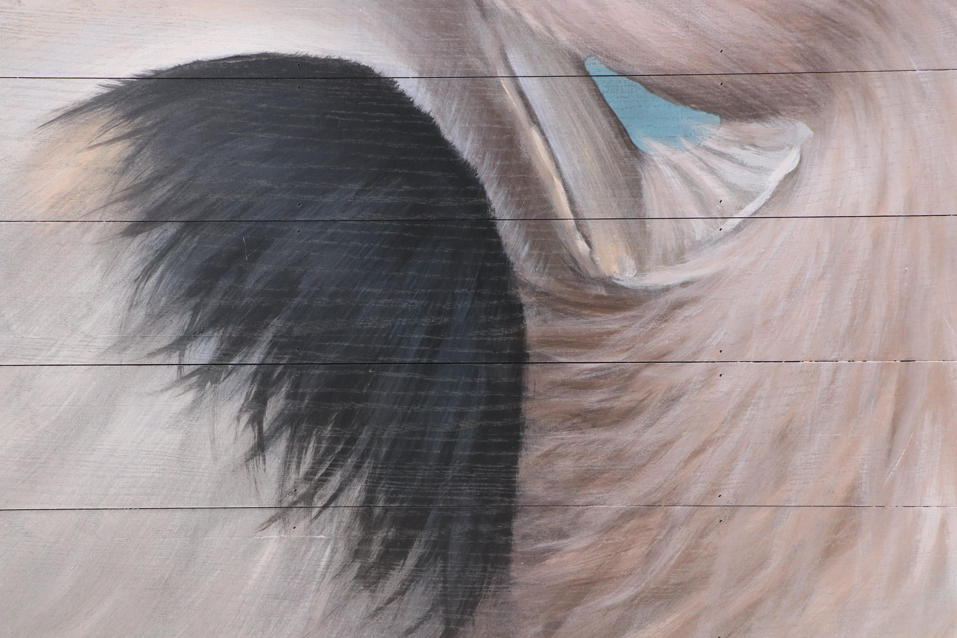 Vail Oil Painting on Wood "Heron on Blue," 2025