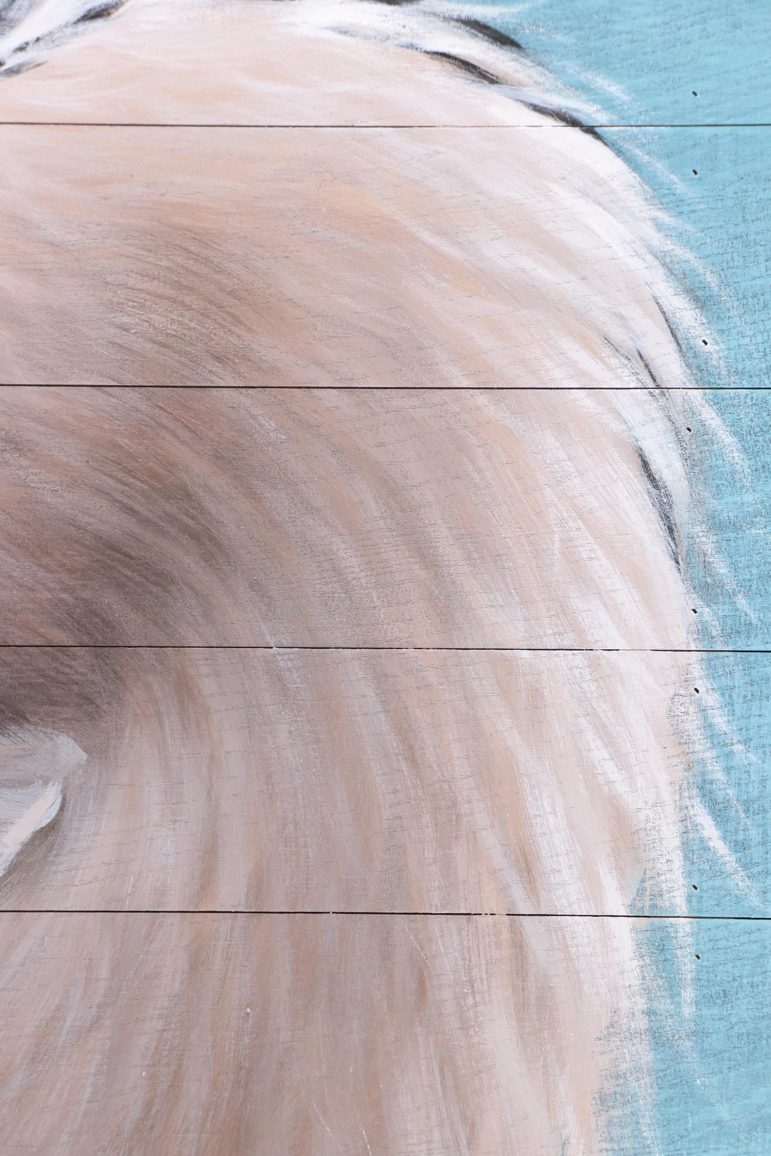 Vail Oil Painting on Wood "Heron on Blue," 2025