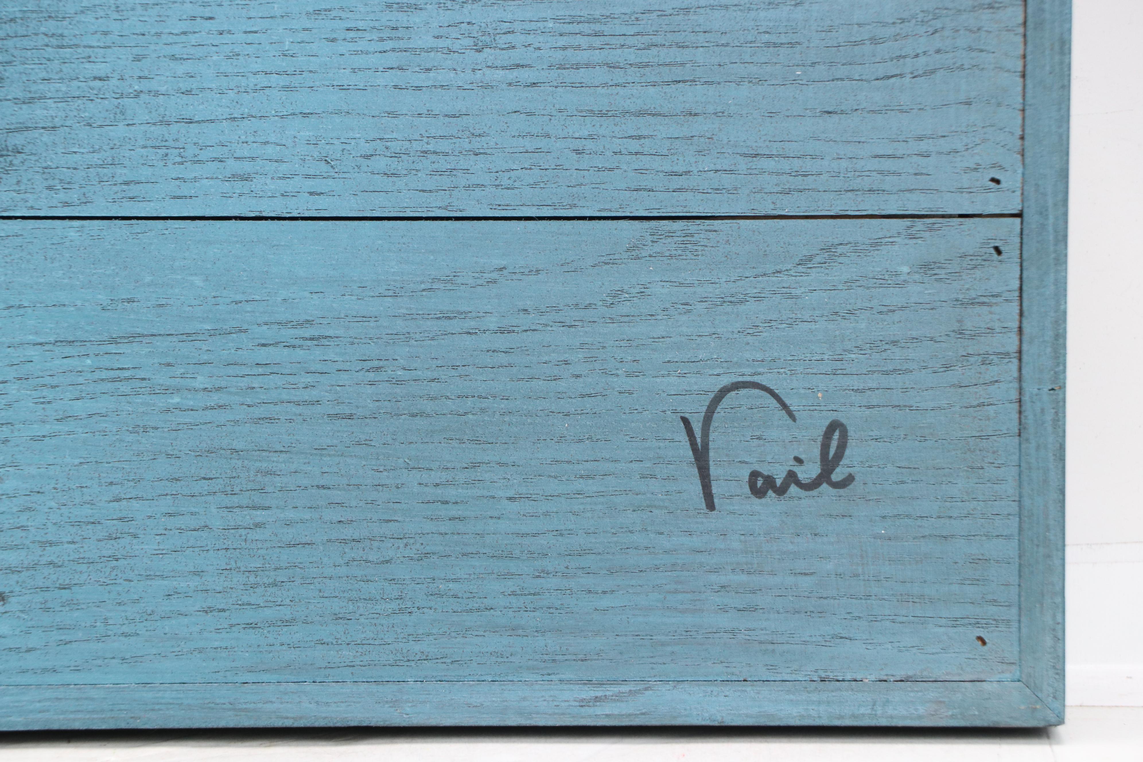 Vail Oil Painting on Wood "Heron on Blue," 2025