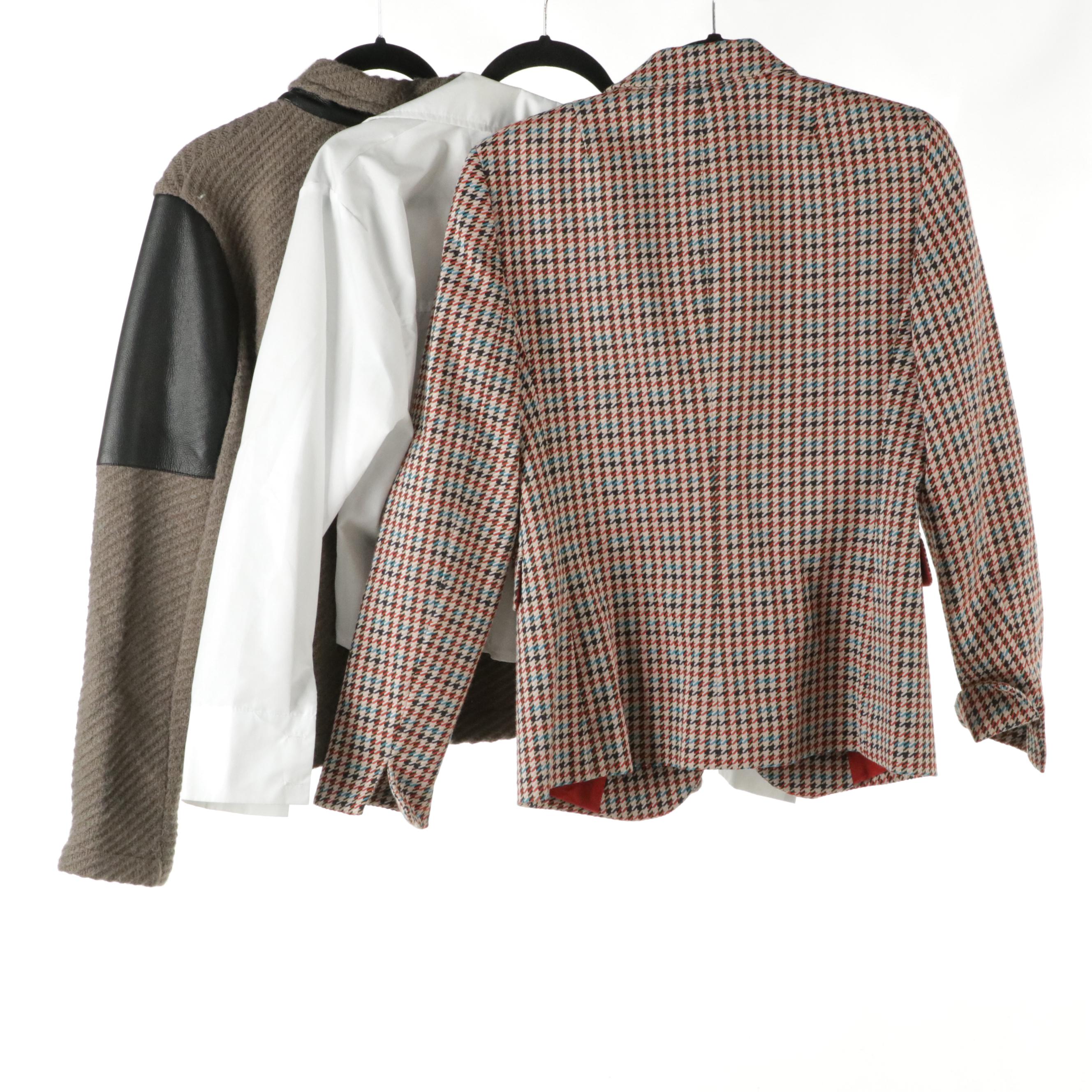 Akris Punto Houndstooth Cotton Blend Blazer, AMS Wool Zip Jacket, Other Blouse
