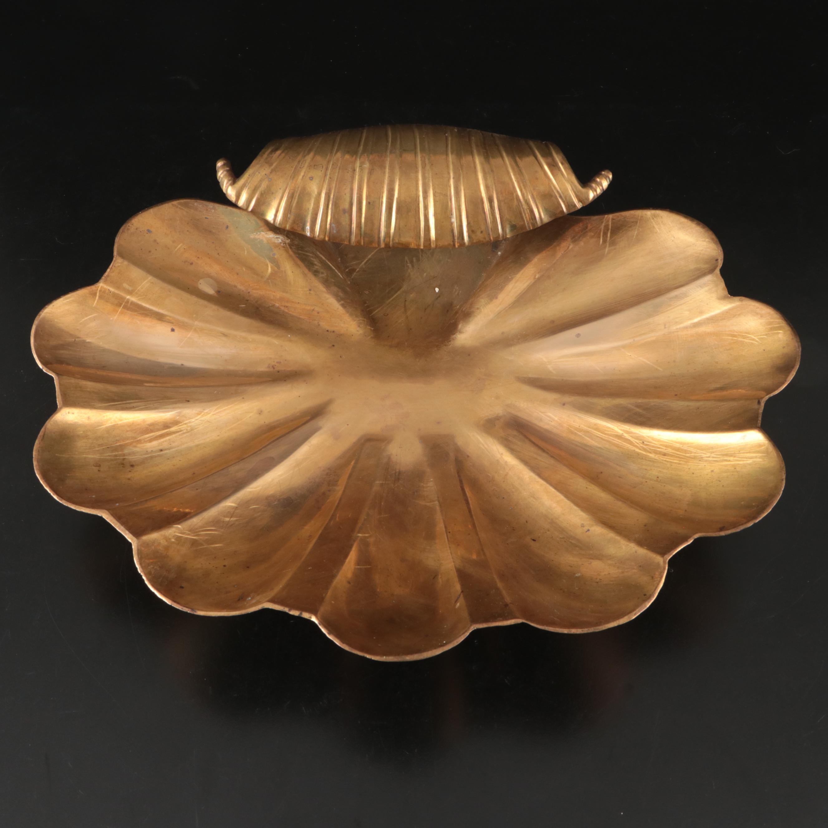 Solid Brass Seashell Serving Bowl, Mid-20th Century